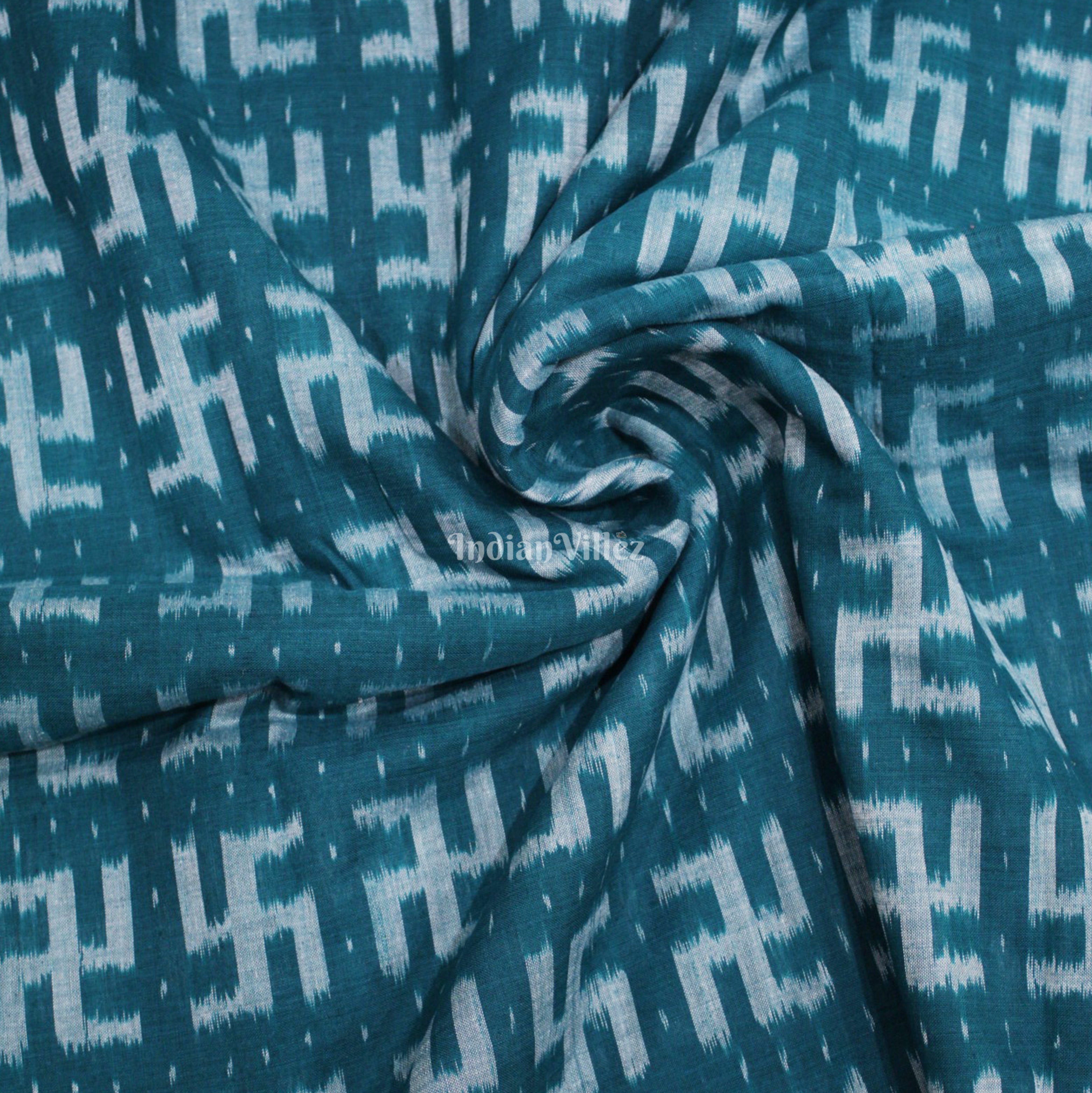 IndianVillèz Green Swastik Design Sambalpuri Ikat Cotton Fabric