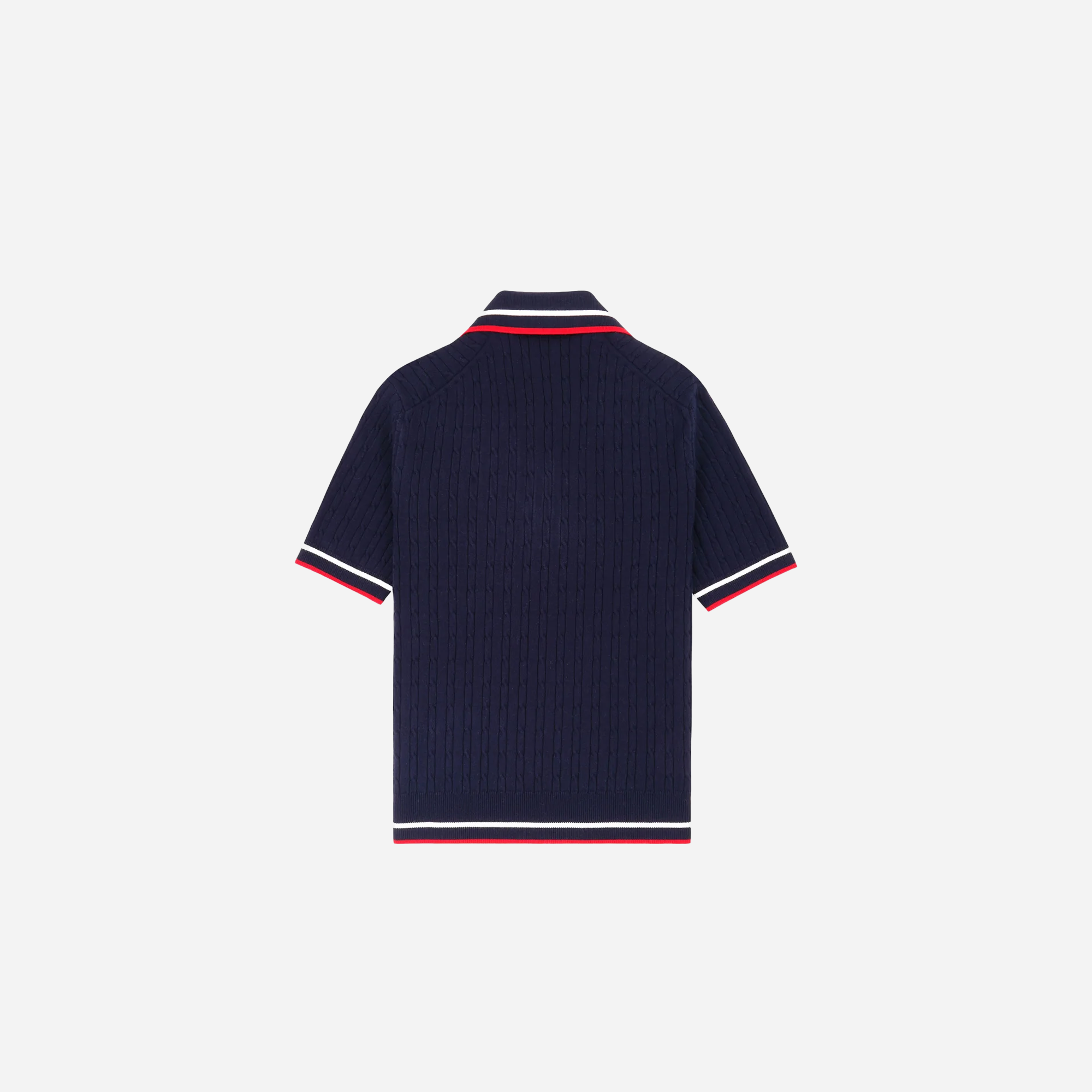 Sporty&Rich Serif Logo Mini Cable Polo - Navy/Off White/Red - view 2