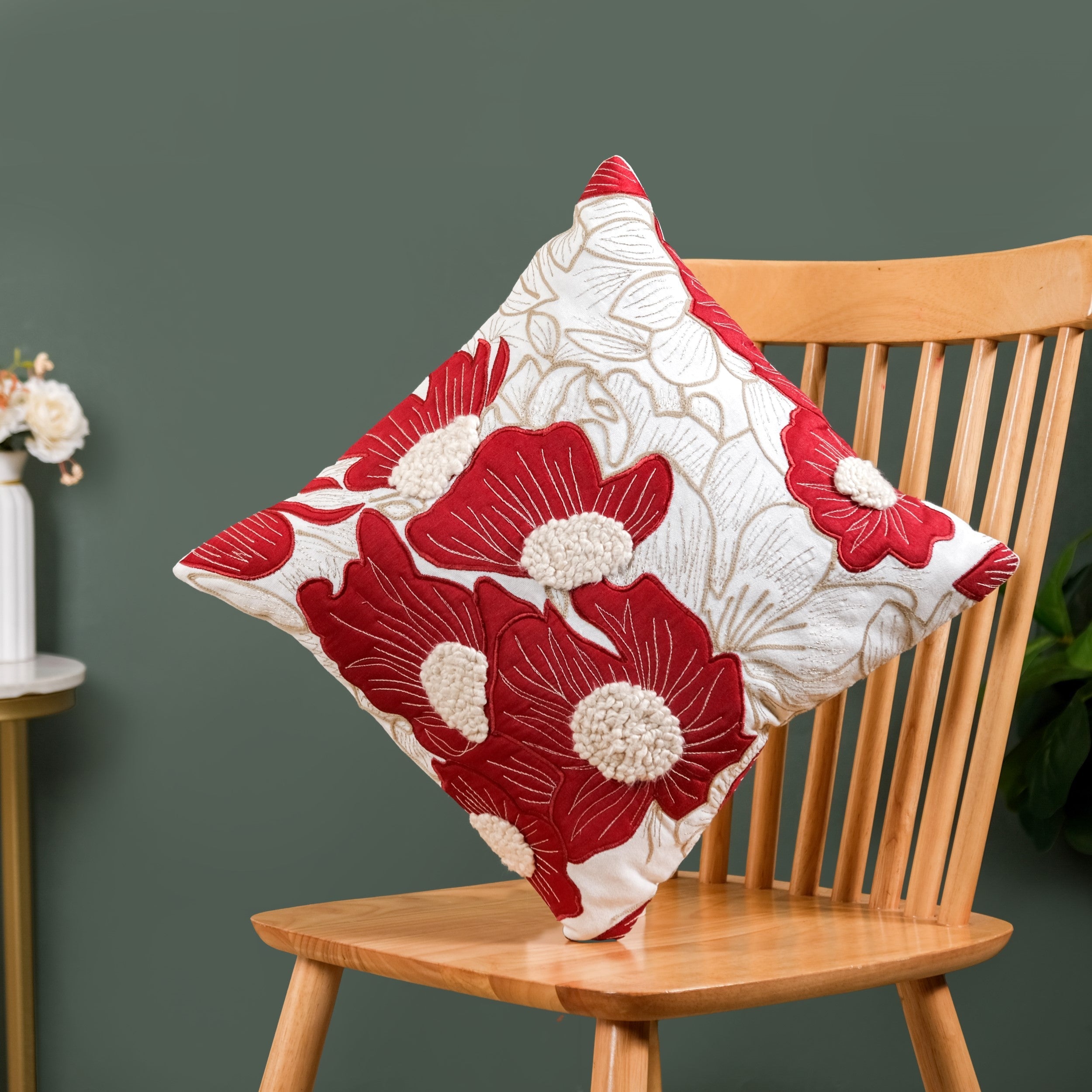 Nestasia Bold Flower Applique Couch Cushion Cover 16x16 Inch - view 2