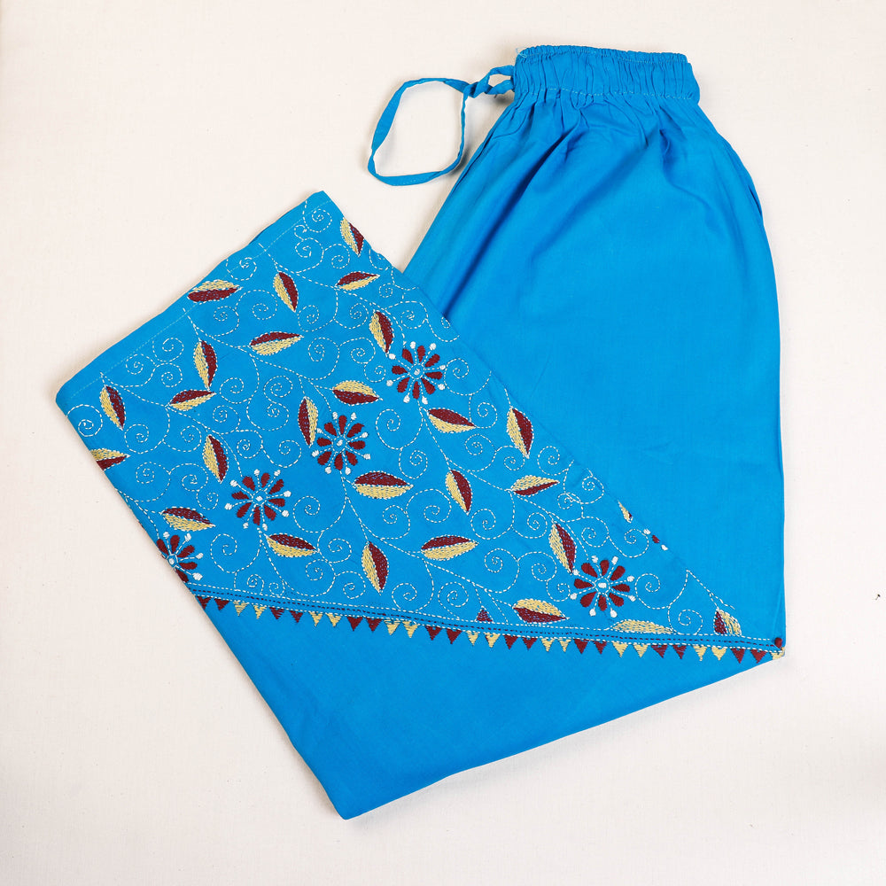 ASALKAAR Blue - Cotton Bengal Kantha Embroidery Palazzo