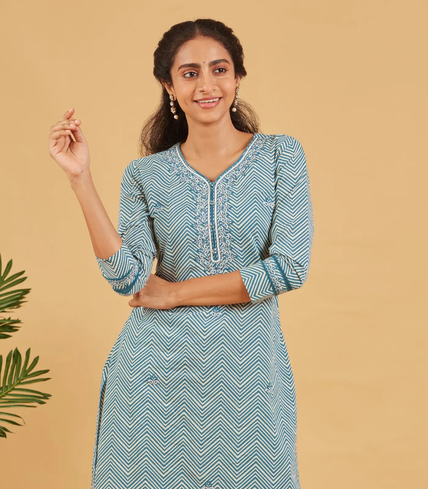 RmKV Classic Blue Cotton Kurta Set With Matching Dupatta - view 2