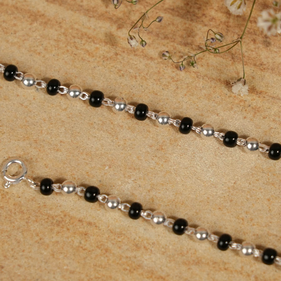 Prinjal Jewellers Authentic Black and Silver Beads Nazariya for Kids