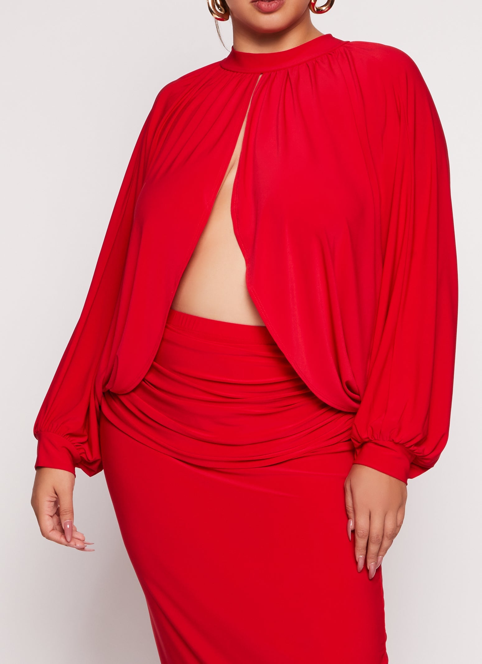 Rainbow Shops Plus Size Mock Neck Split Hem Top