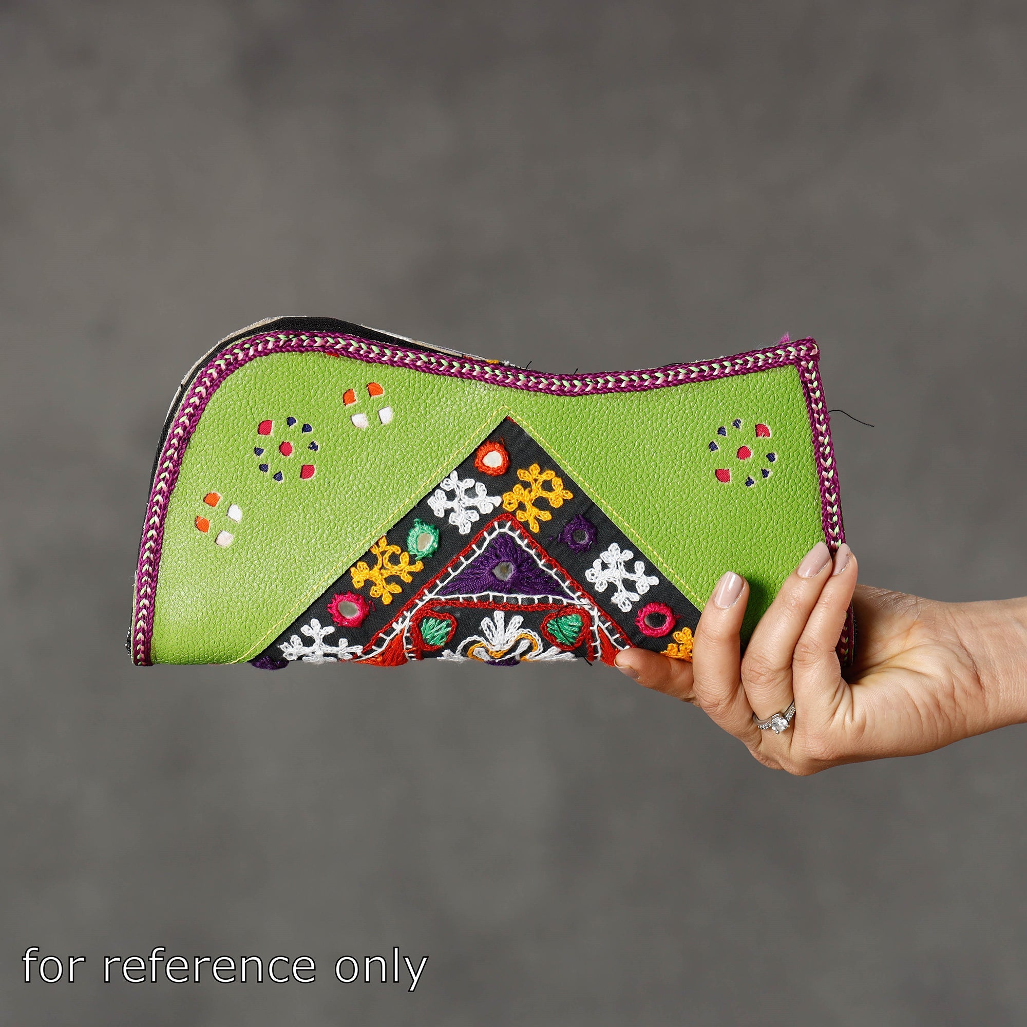 KACHCHH JI CHHAAP Brown - Handcrafted Kutch Embroidery Leather Clutch / Wallet - view 3