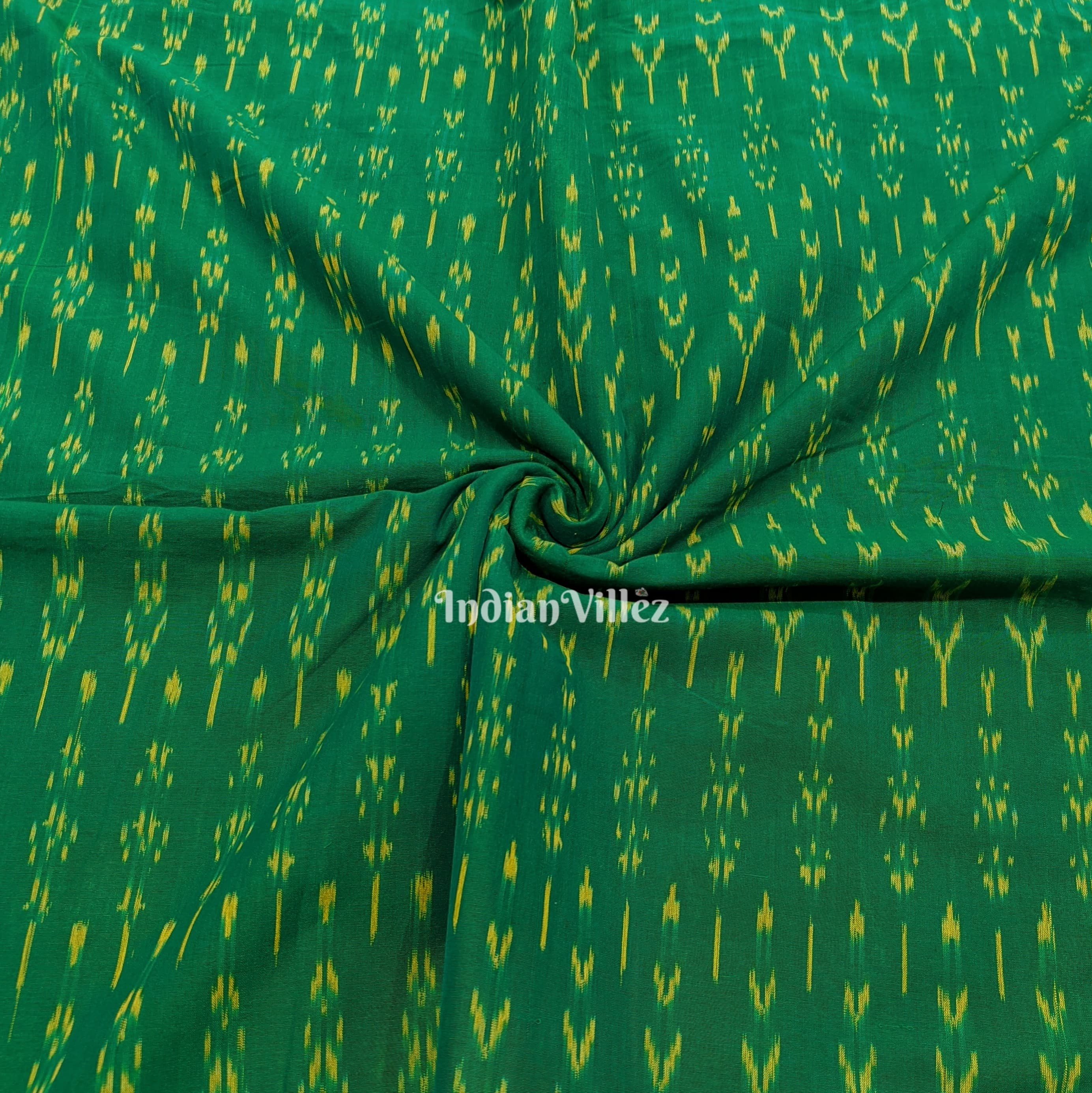 IndianVillèz Green Handwoven Cotton Pochampally Ikat Fabric
