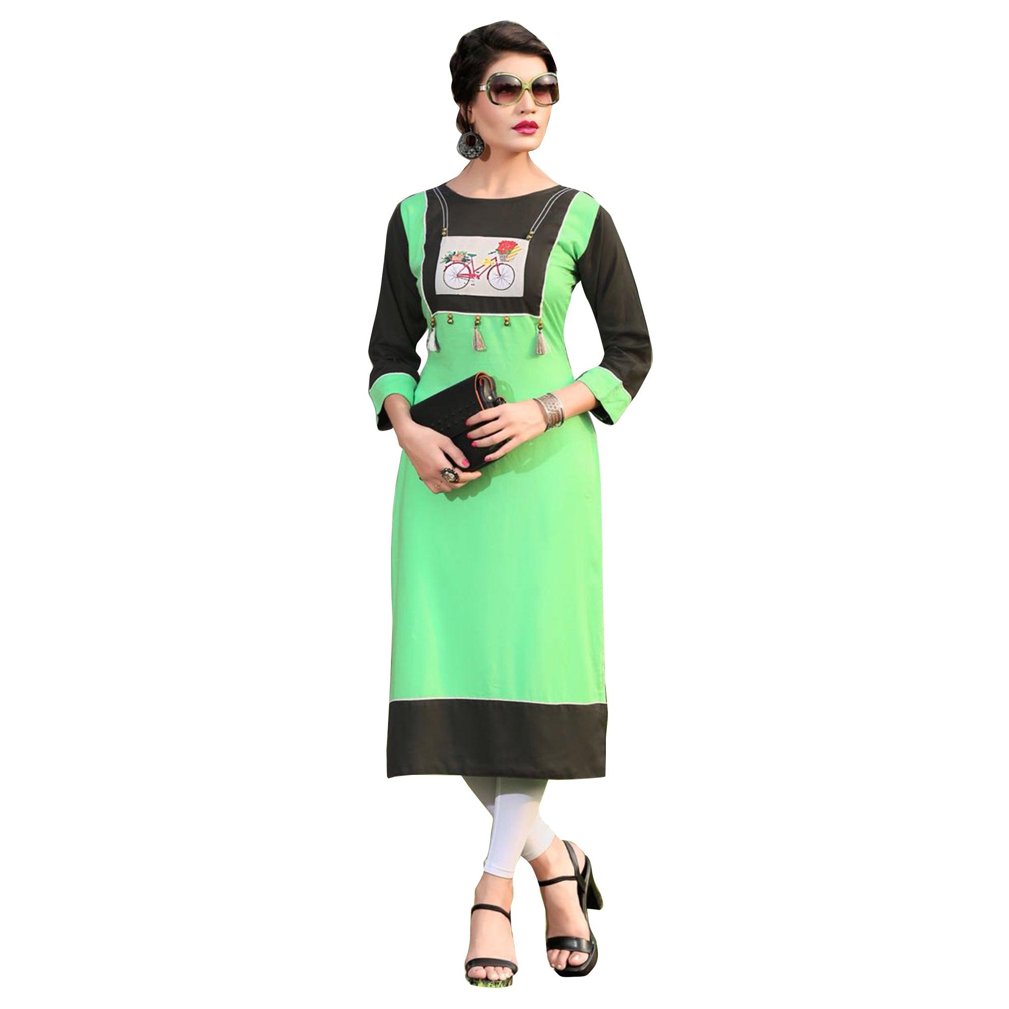 Peachmode Lovely Green Colored Casual Printed Rayon Kurti