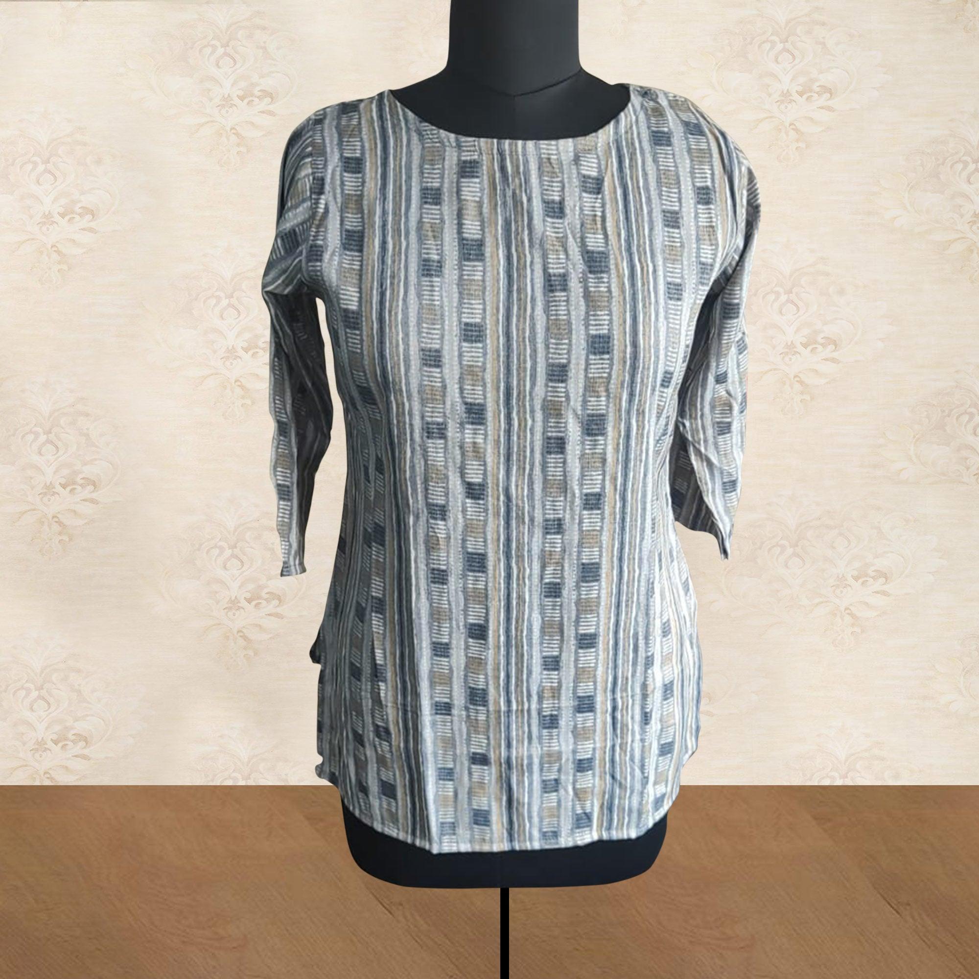 Peachmode Grey Printed Rayon Top