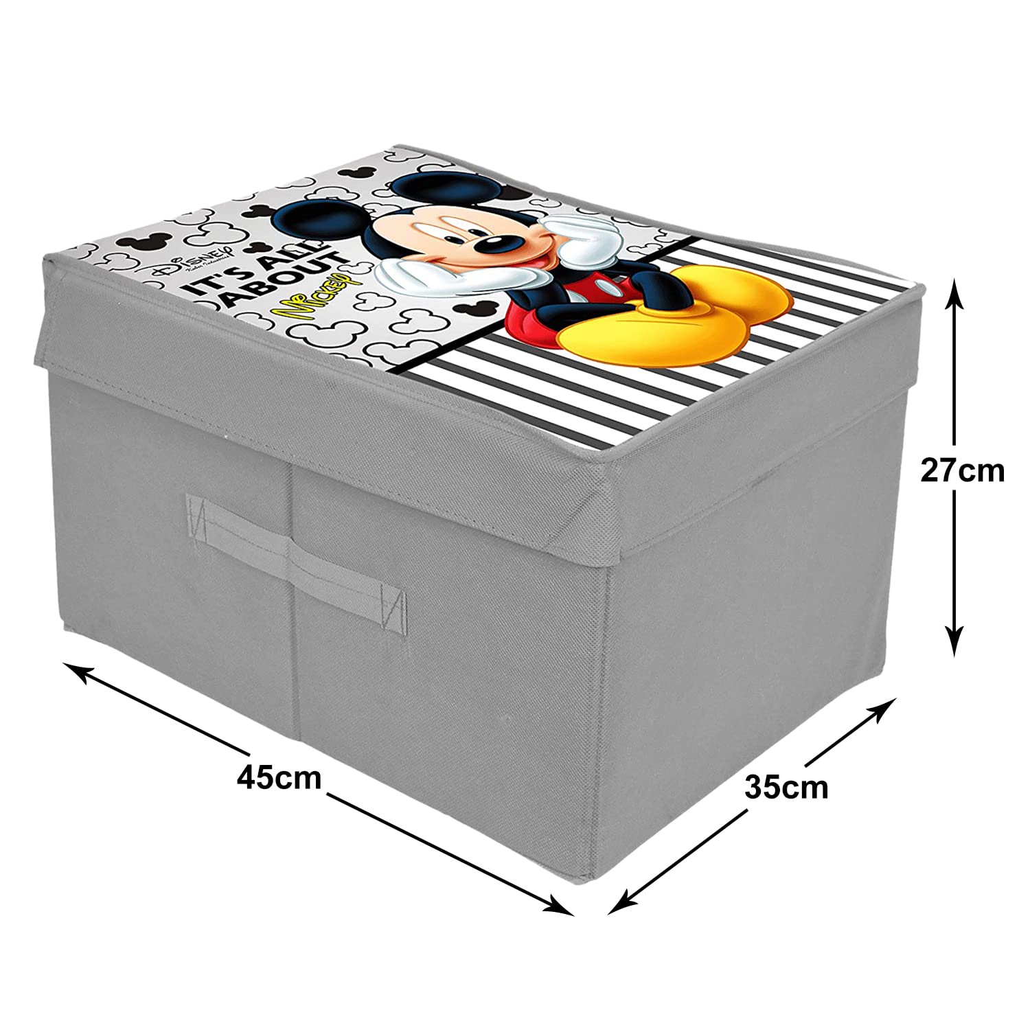 Heart Home Non-Woven Mickey Mouse Print Flodable Storage Box/Wardrobe Organizer With Lid For Home Decor (Grey) 54HH4234. - view 7