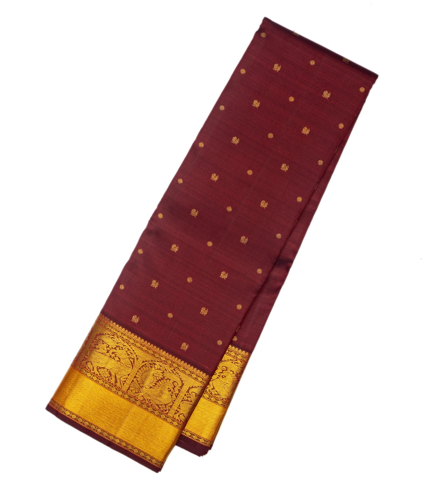 RmKV Maroon Handloom Kanchipuram Silk Saree With Annam Buttas