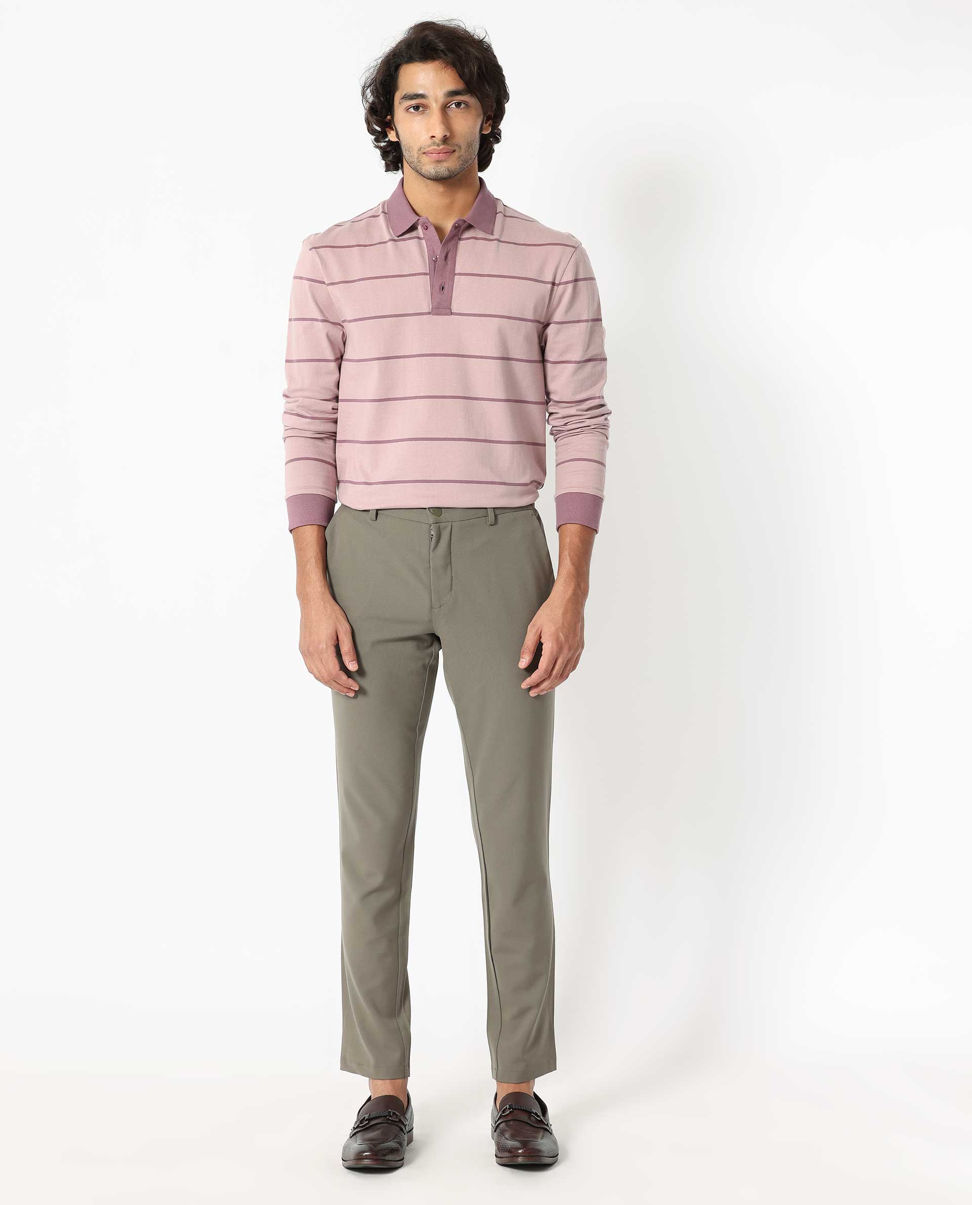 Rare Rabbit Men's Clove Dusky Pink Cotton Fabric Collared Neck Full Sleeves Striped Polo T-Shirt - view 4