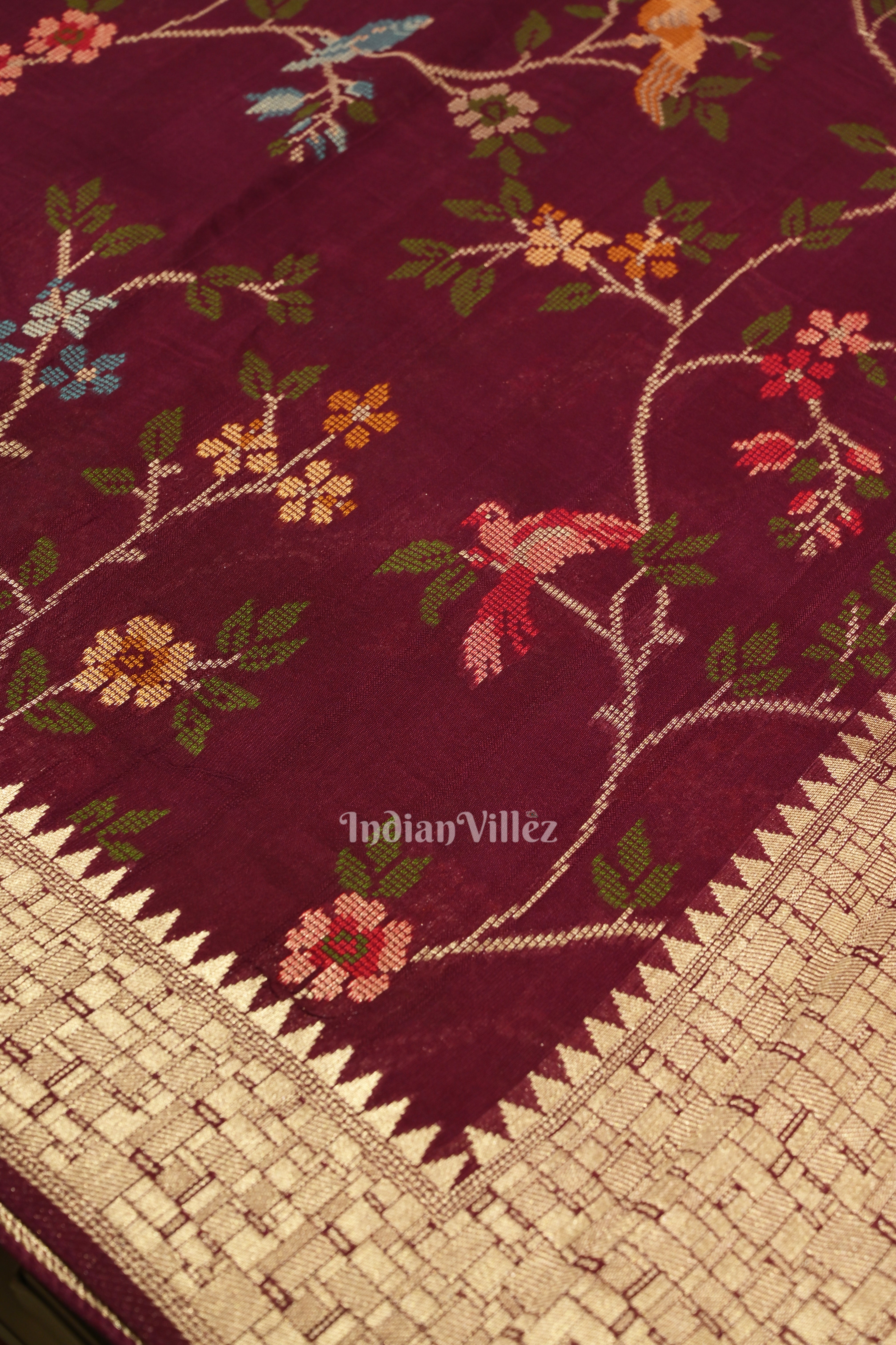 IndianVillèz Wine Brocade Tussar Khaddi Georgette Banarasi Saree - view 4