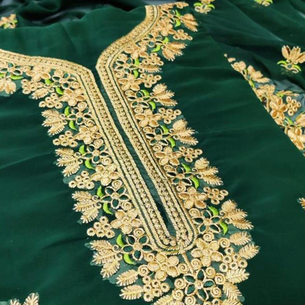 Peachmode Ideal Dark Green Coloured Casual Wear Embroidered Georgette Dress Material - view 3