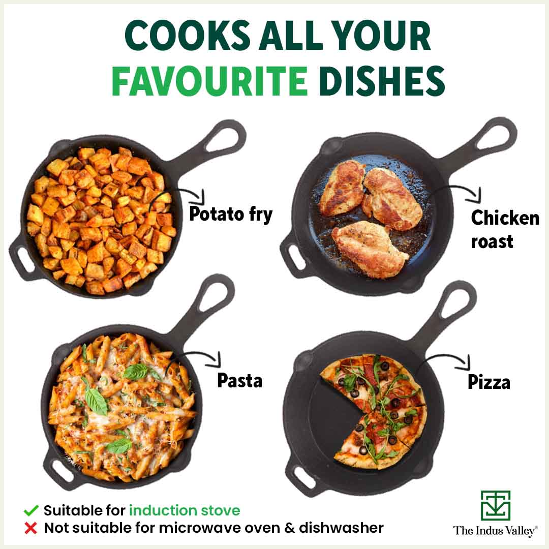 The Indus Valley CASTrong Cast Iron Fry Pan/Skillet,Pre-seasoned, Nonstick, 100% Pure, Toxin-free, Induction, 23cm, 1.4L, 2.4kg - view 11