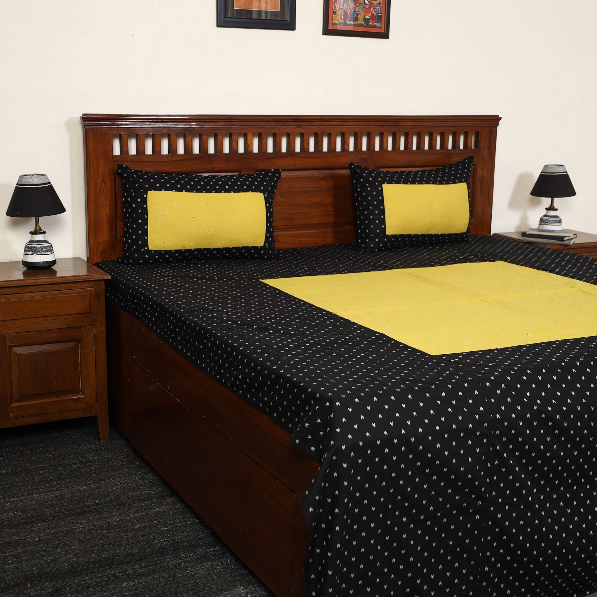 SOUTH KARGHA Black - Jacquard Patchwork Cotton Double Bed Cover with Pillow Covers (108 x 83 in) 28