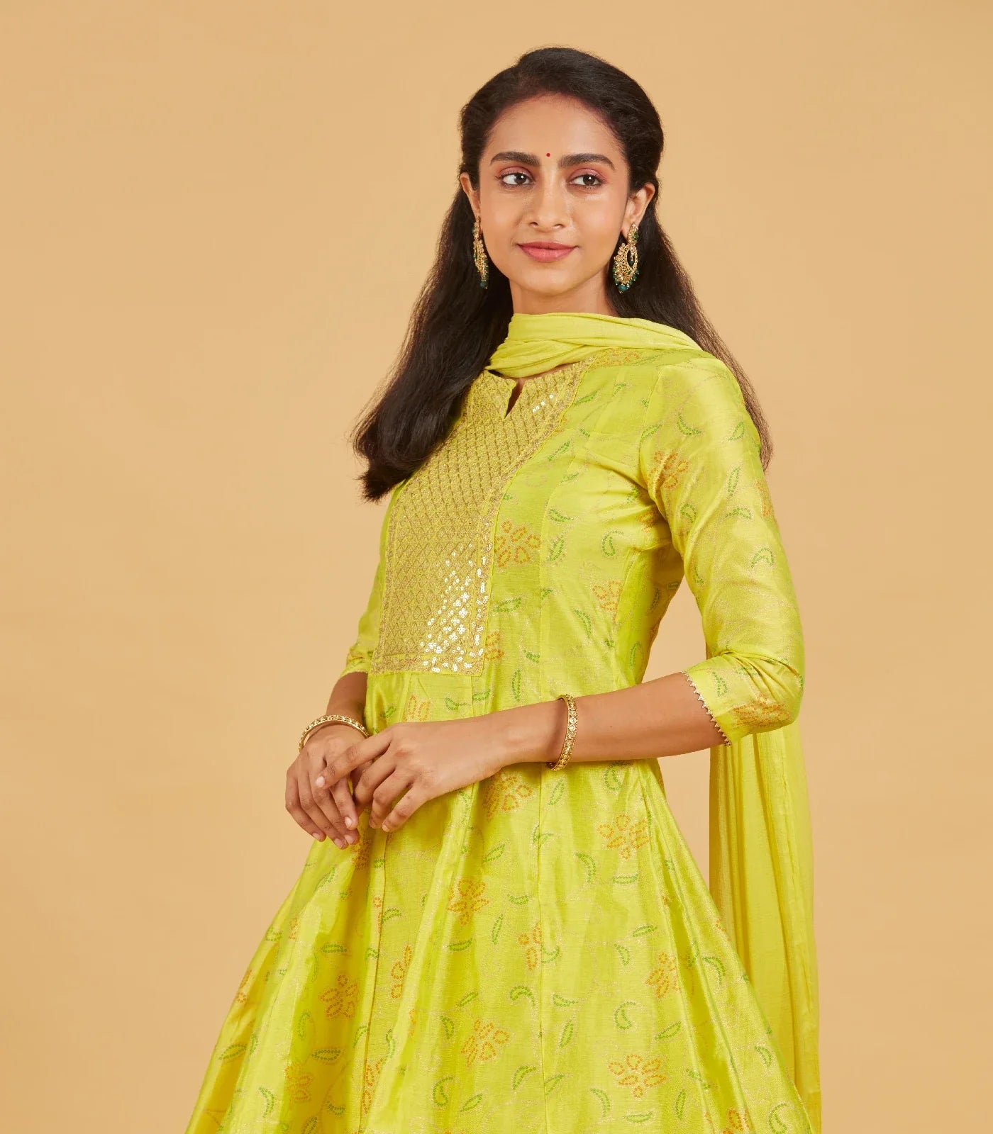 RmKV Yellow Green Kurta Set With Matching Dupatta - view 2