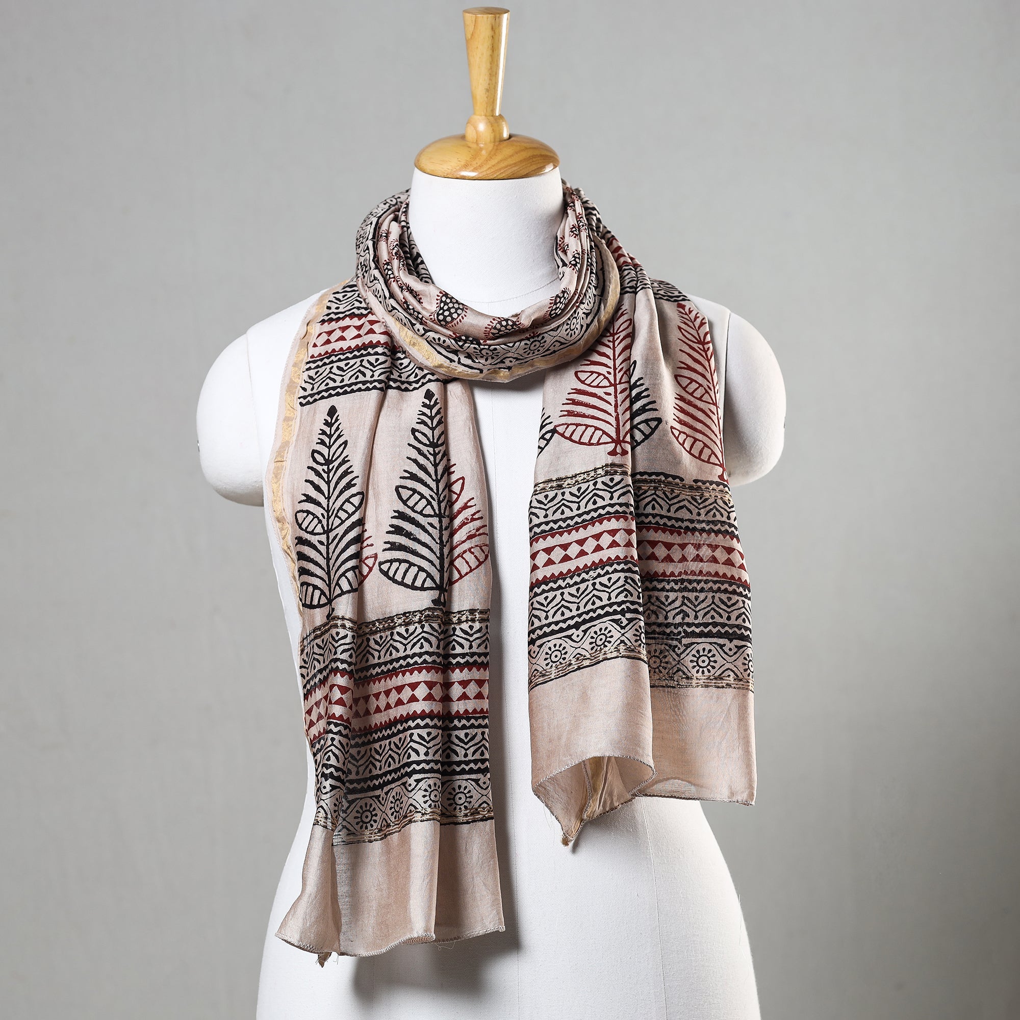 BAGH PRINTS BY YAKOOB KHATRI Beige - Bagh Hand Block Printed Chanderi Silk Stole