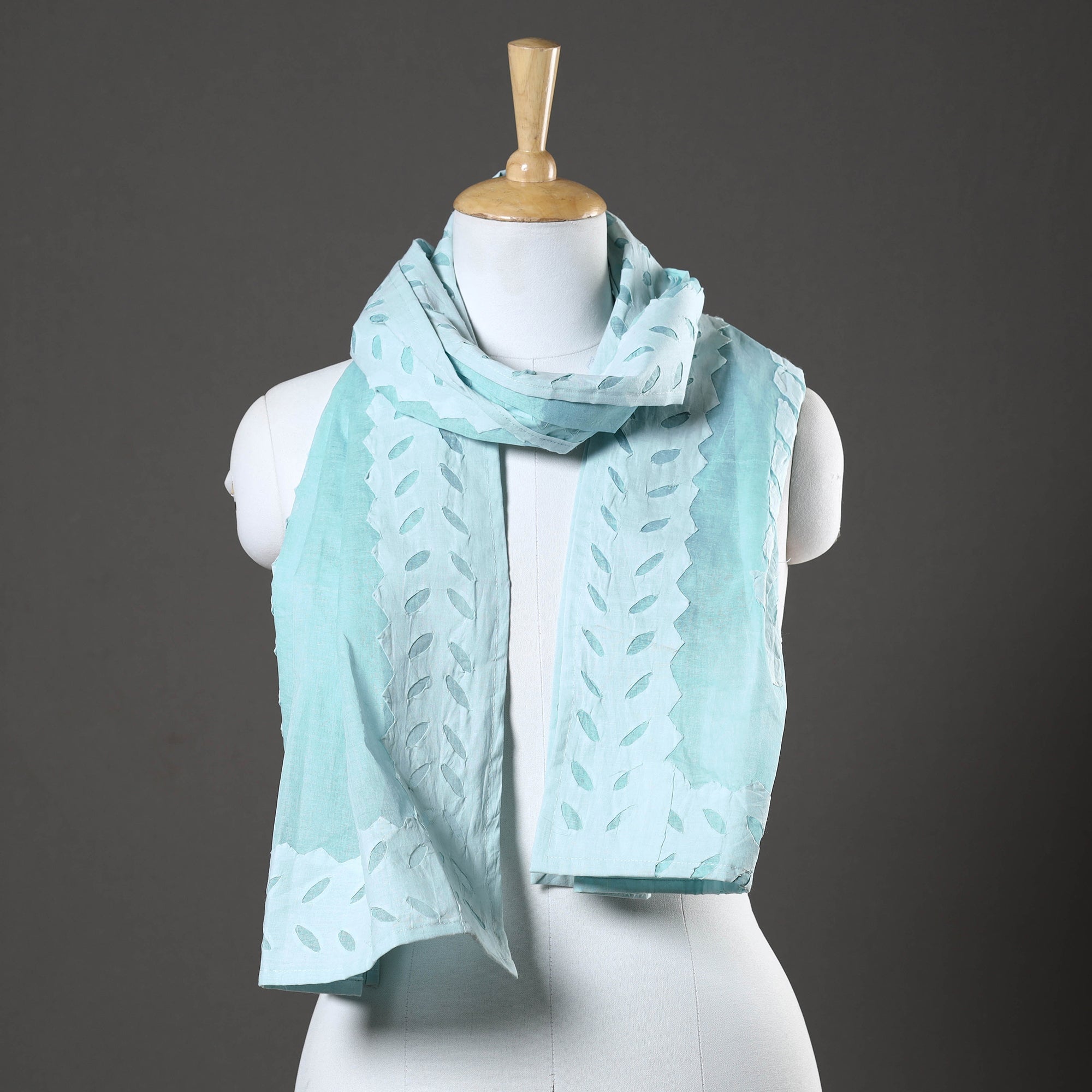 SHADES OF MARUDHARA Blue - Barmer Applique Cut Work Cotton Stole 14