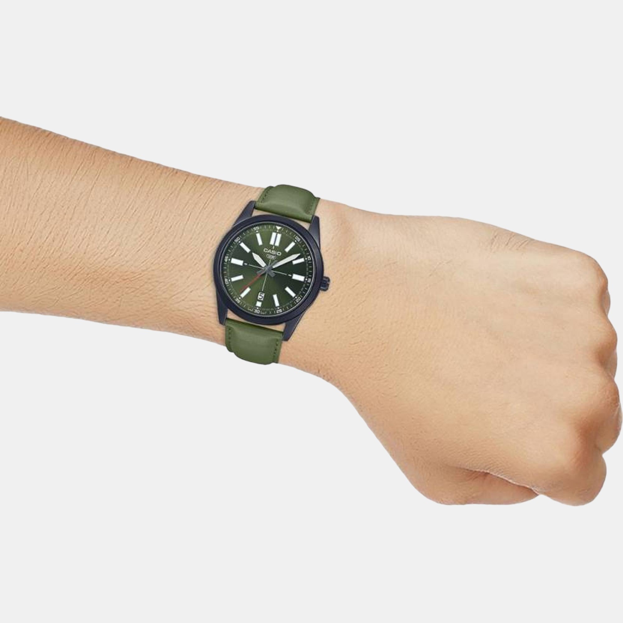 Casio Enticer Men Quartz Green Dial Analog Leather Watch A1945 - view 6