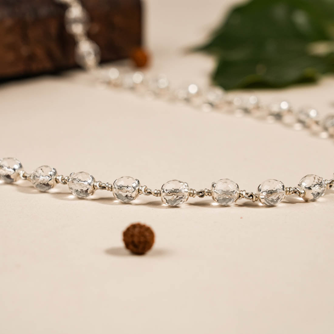 Prinjal Jewellers Sphatik Diamond Cut Beads Silver Mala