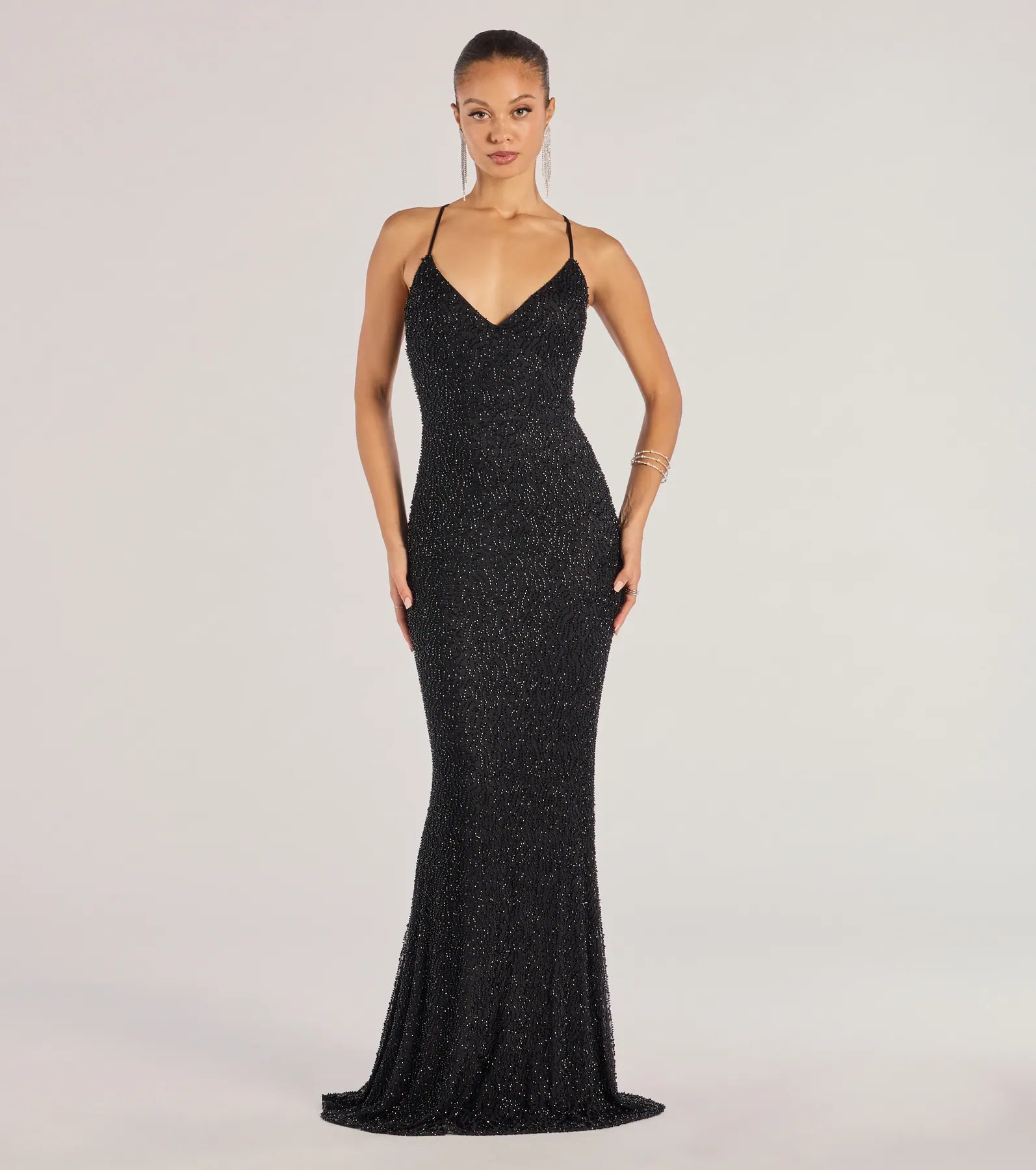 Windsor Rani Sleeveless Strappy Open-Back Beaded Mermaid Dress - view 5