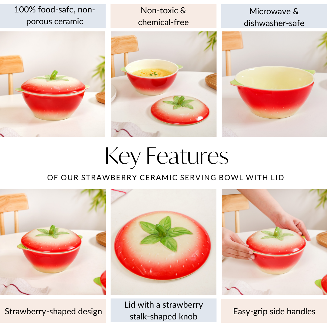 Nestasia Strawberry Ceramic Serving Bowl With Lid 900ml - view 5