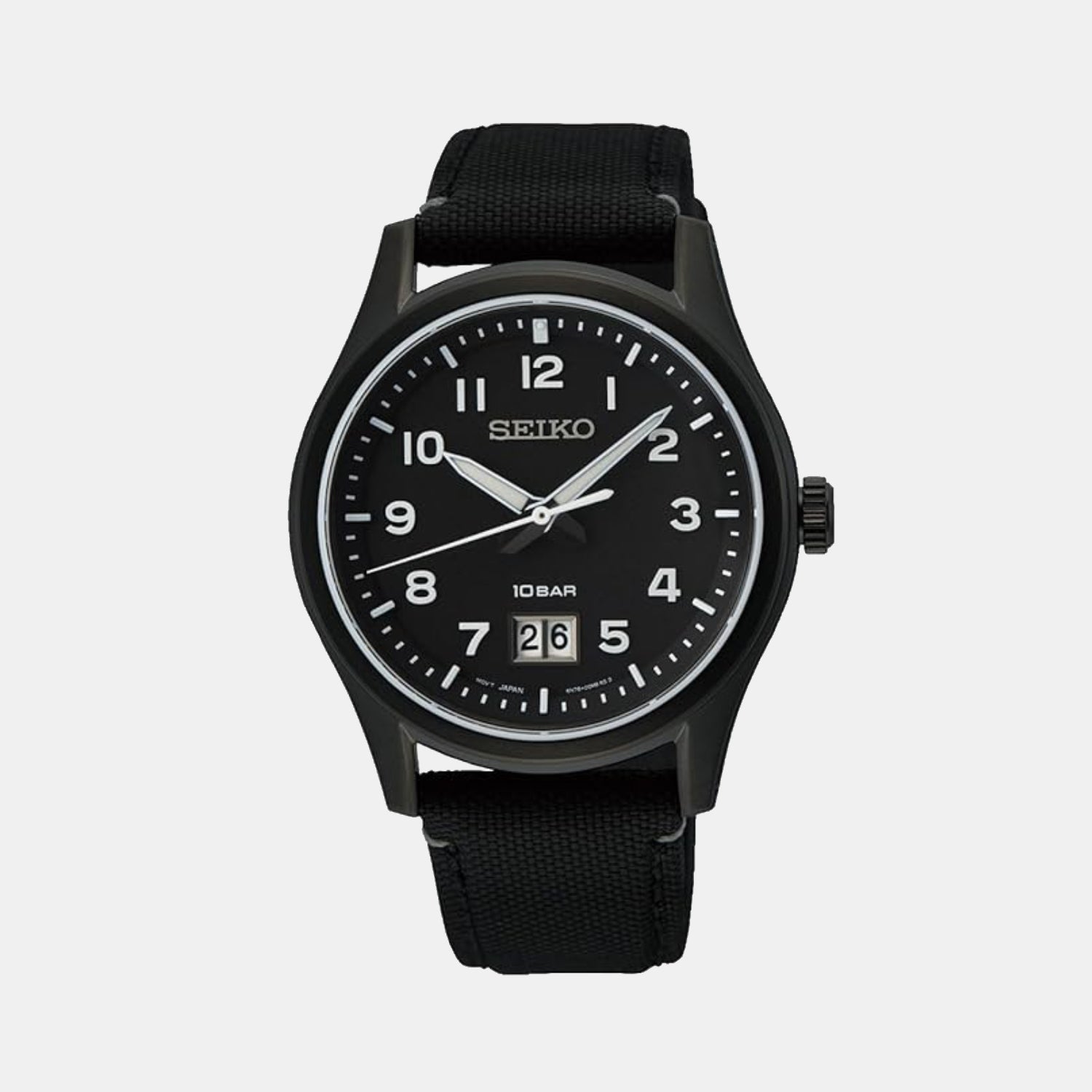 Seiko Dress Men Quartz Black Dial Analog Nylon Watch SUR571P1