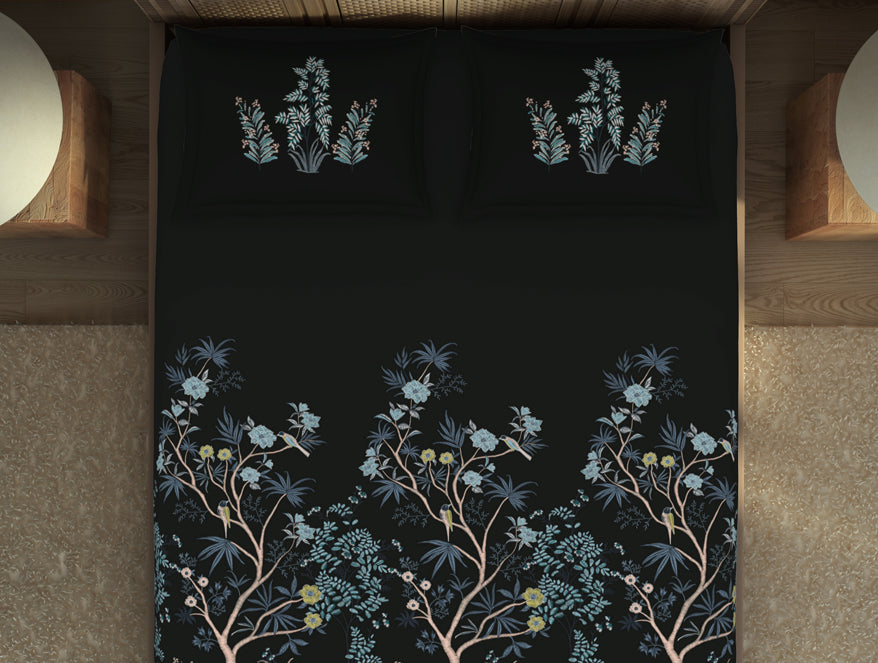 Spaces India Gara Floral Dark Grey 100% Cotton King Size Bedsheet - Rangana by Spaces - view 4