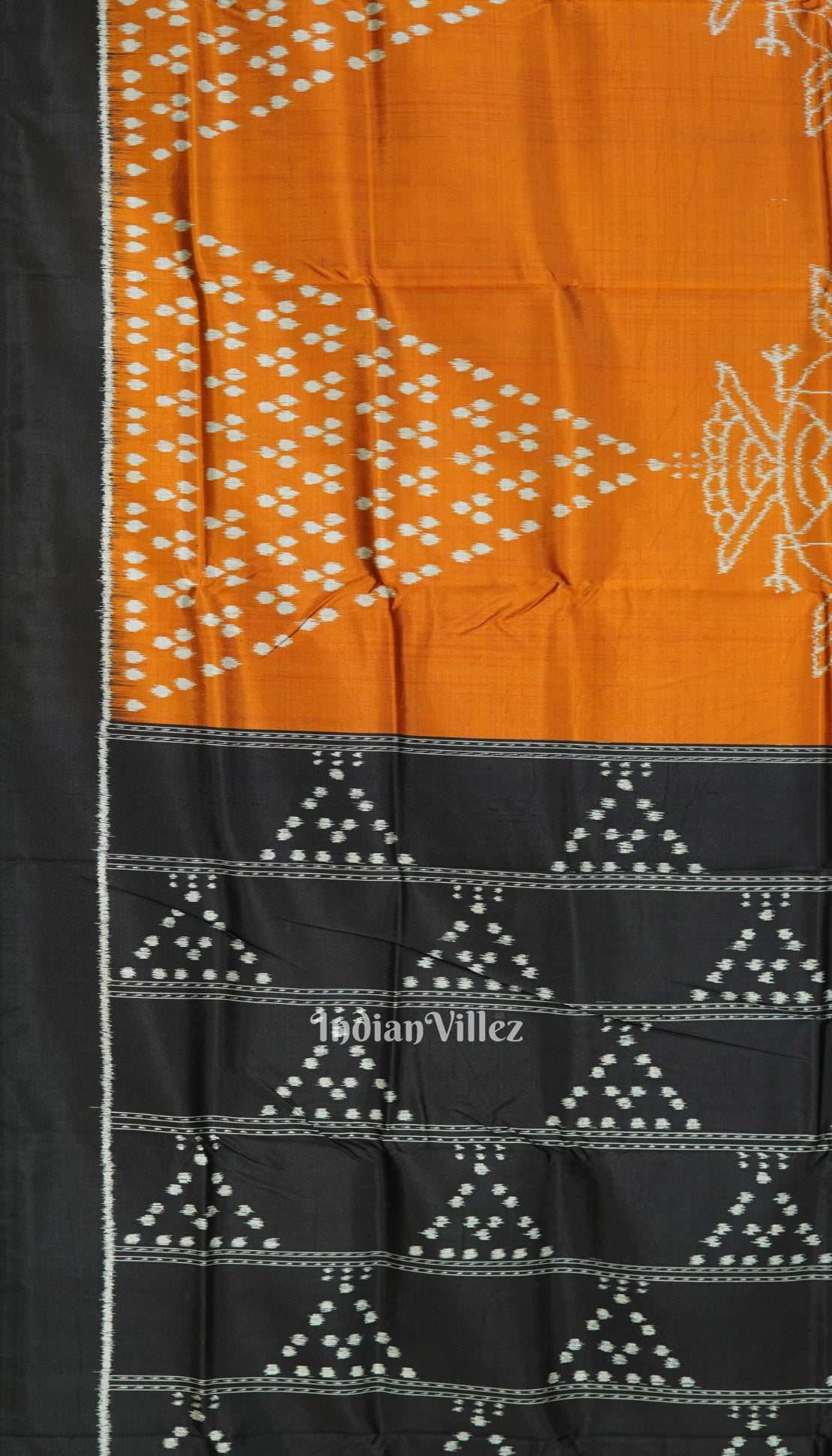 IndianVillèz Deep Orange Odisha Ikat Jhoti Designer Contemporary Silk Saree - view 3
