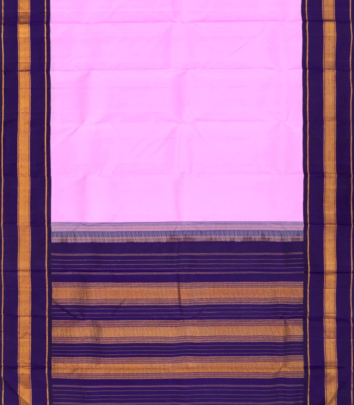 RmKV Baby Pink Handloom Kanchipuram Korvai Silk Saree With Purple Border-Baby Pink - view 2
