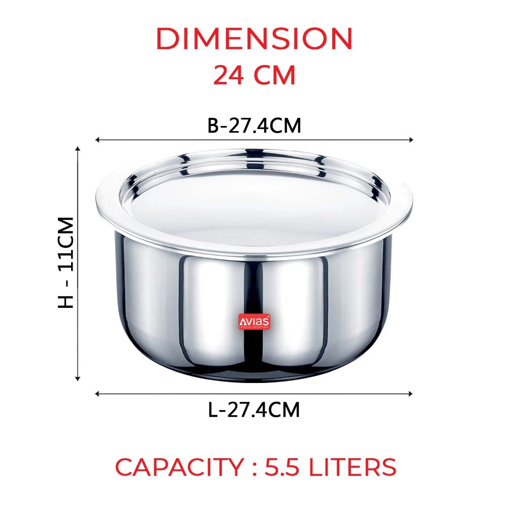 AVIAS Riara Premium Stainless Steel Tri-Ply Tope With Steel Lid | Gas & Induction Compatible | Silver - view 11