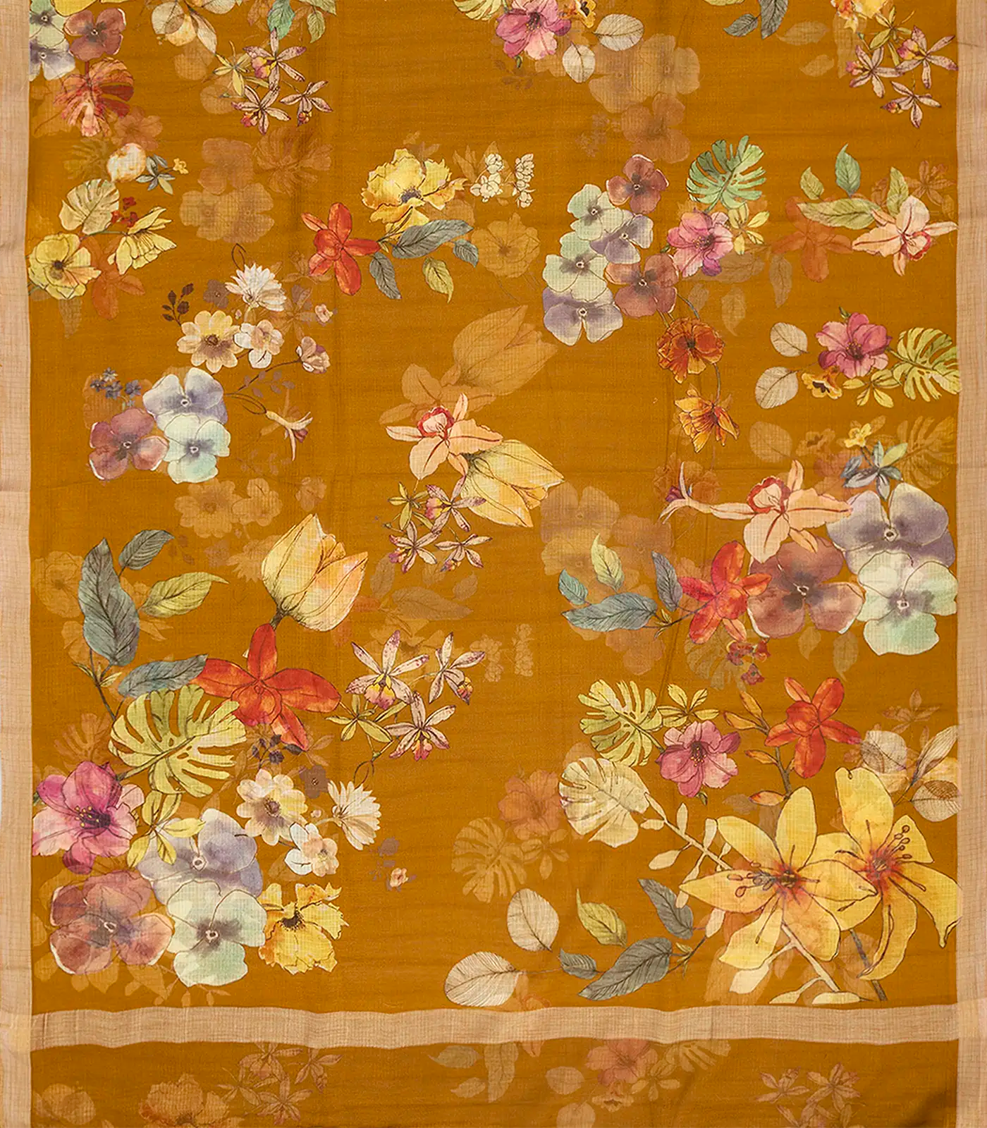 RmKV Oil Mustard Woven Kota Silk Saree With Printed Floral Motifs-OIL MUSTARD - view 2