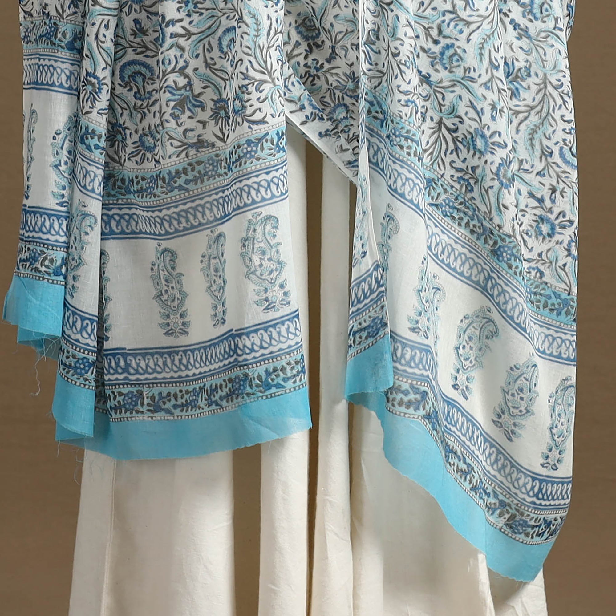 ARTISAN HAND BLOCK PRINTS Blue - Block Print Mul Cotton Sanganeri Floral Dupatta 45 - view 4