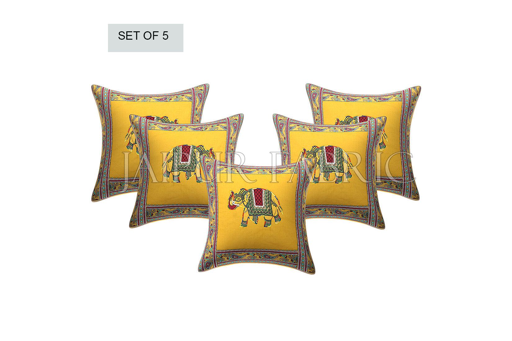 Patchwork applique cushion – JaipurFabric® New Mustard Elephant Design Patchwork & Applique Cushion Cover