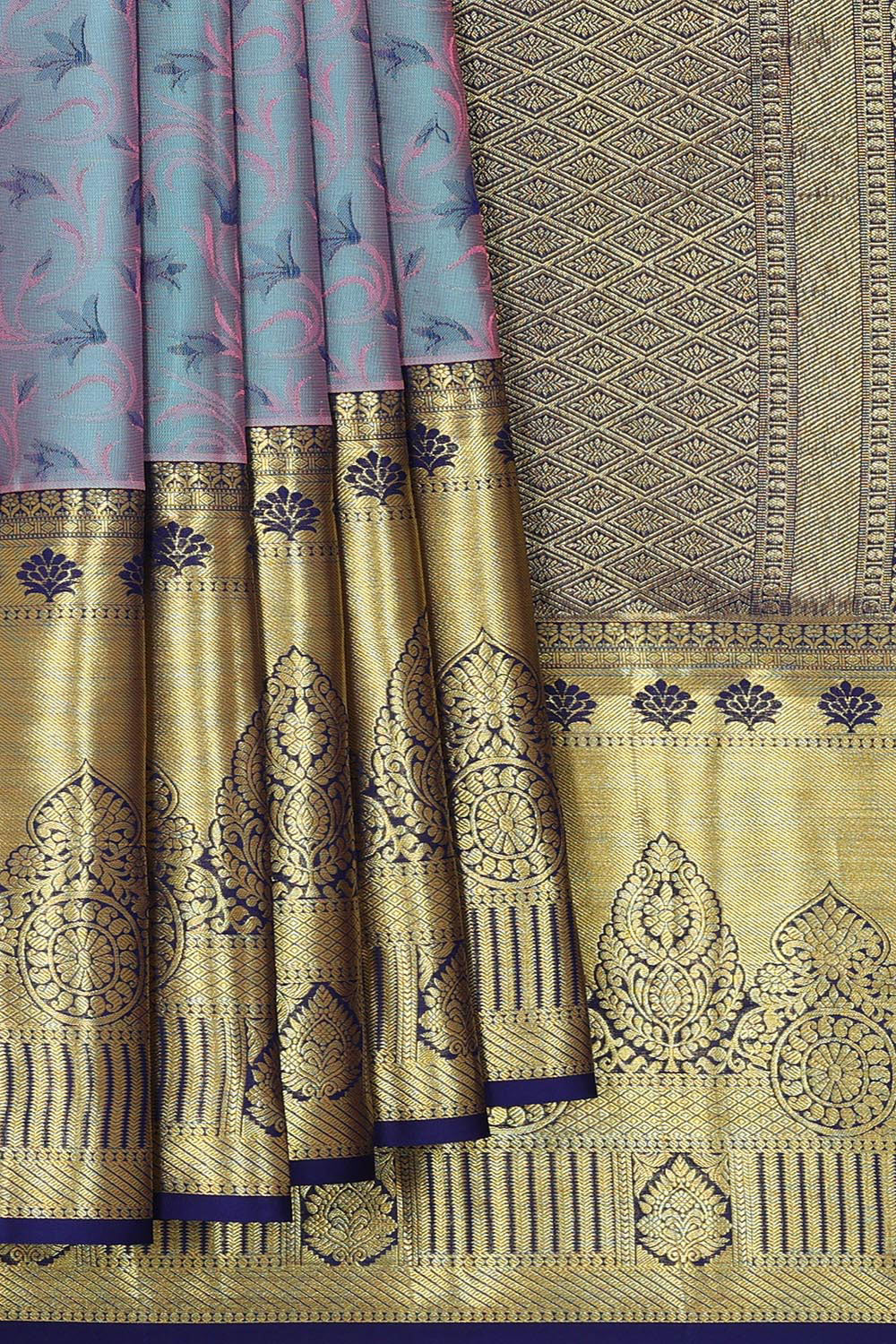 Kalanjali Kanchipattu Bluish Grey Brocade Saree