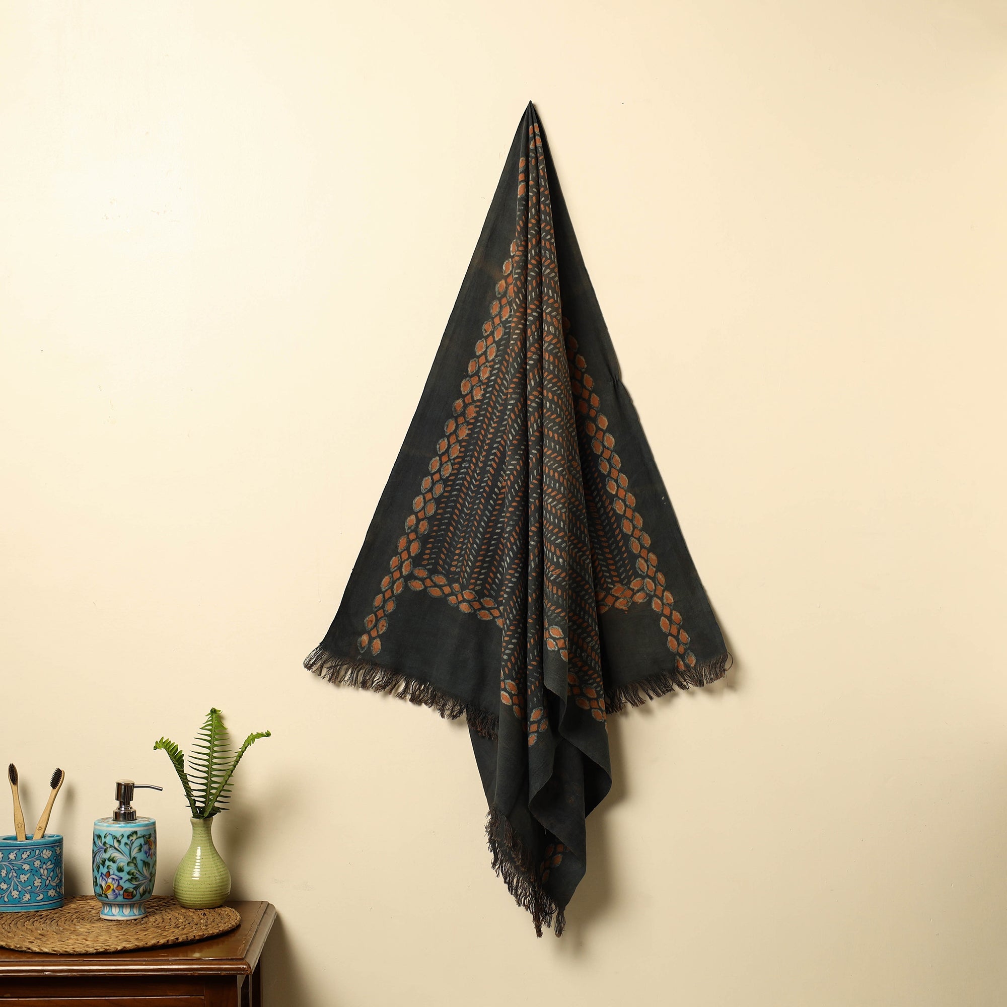 HAVELI CHRONICLES Black - Block Printed Handloom Cotton Akola Towel 23