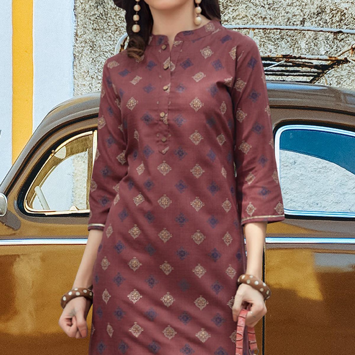 Peachmode Seller Mauve Printed Cotton Blend Kurti - view 3