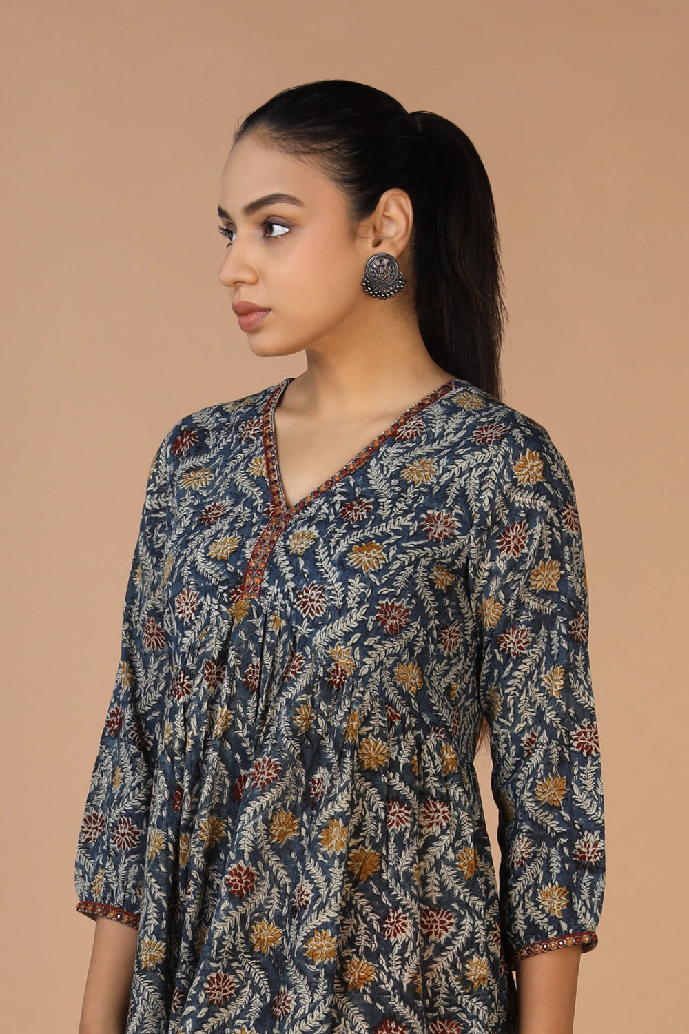 Kalanjali Ethnics Cotton Mull Kalamkari Handblock printed dress - view 13