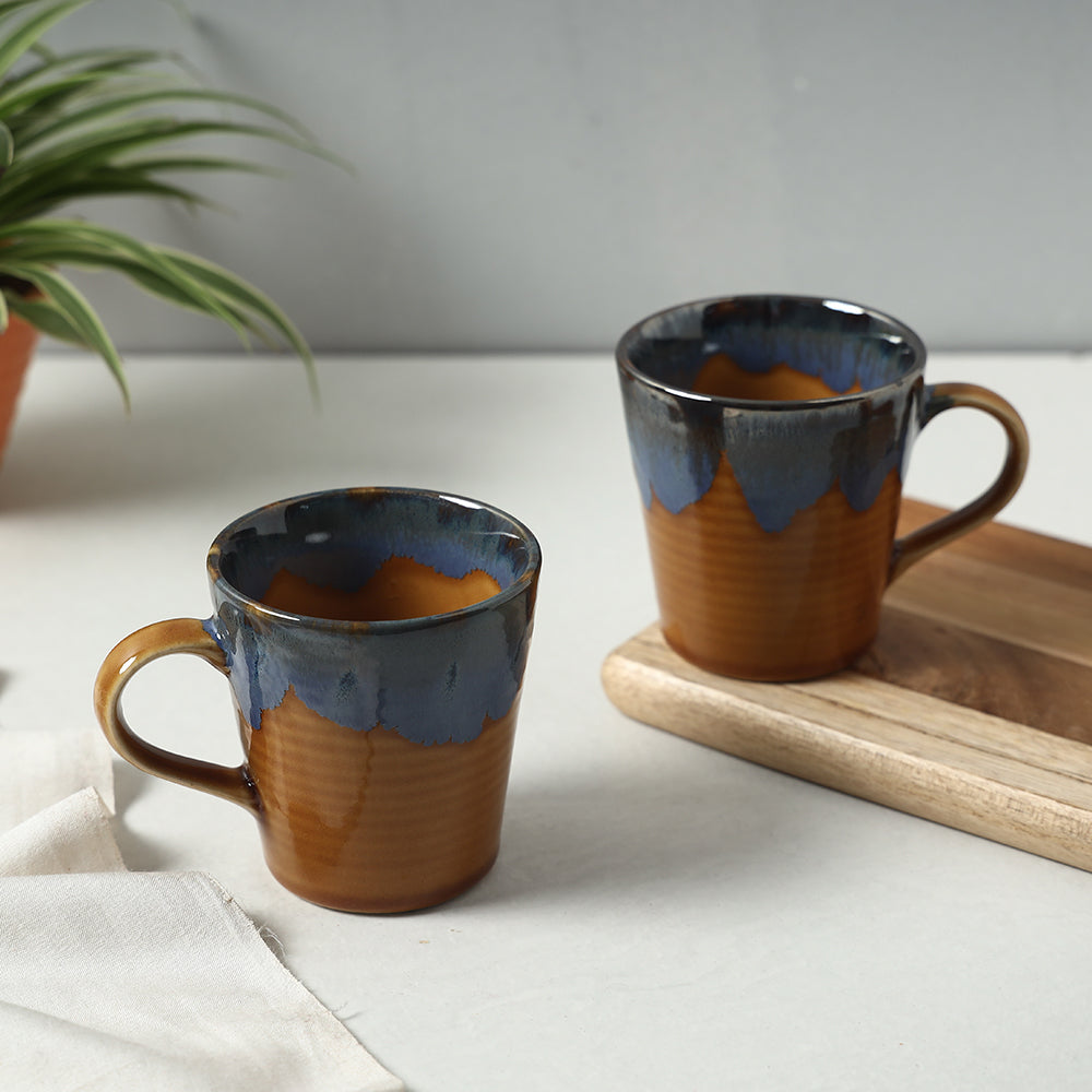 HAVELI CHRONICLES Brown - Ceramic Flow Design Mugs (Set of 2, 300 ml)