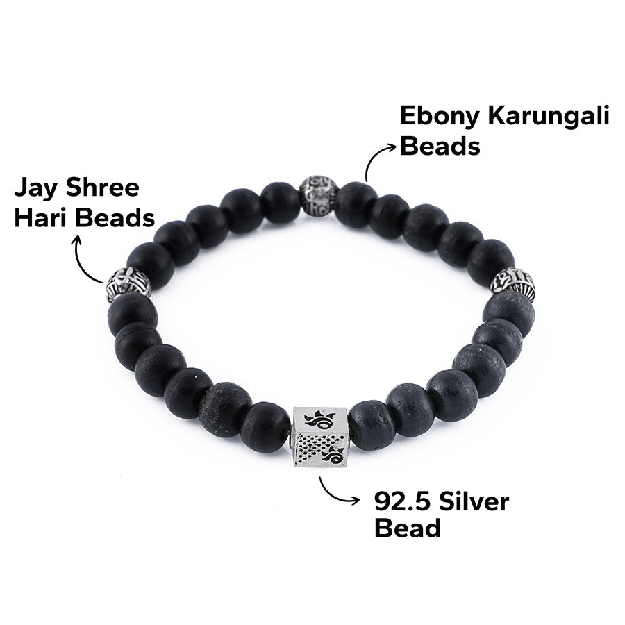Prinjal Jewellers Ebony Karungali with Shree Hari Silver Beads Bracelet - view 5