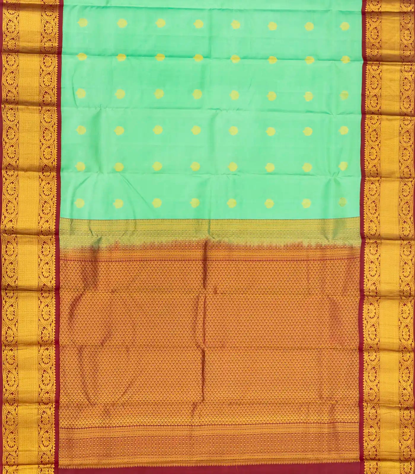 RmKV Aquamarine Silk Saree With Floral Buttas & Contrast Crimson Border-Aquamarine - view 2