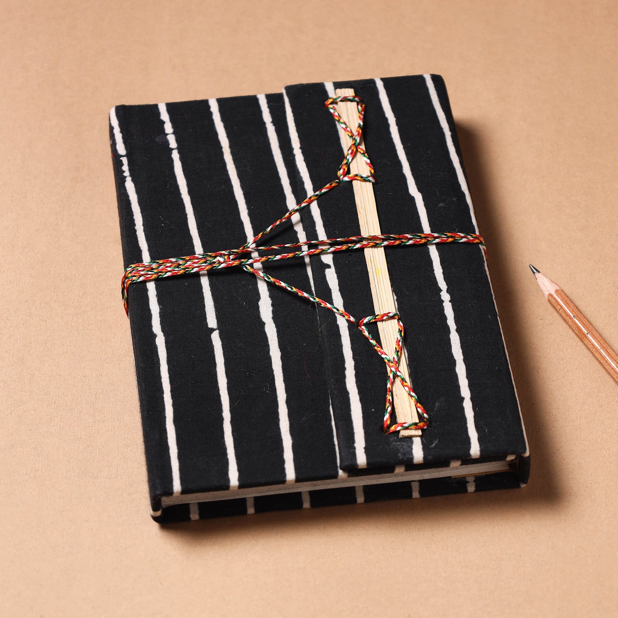 TARAGRAM Black - Fabric Cover Handmade Paper Notebook with Thread Lock