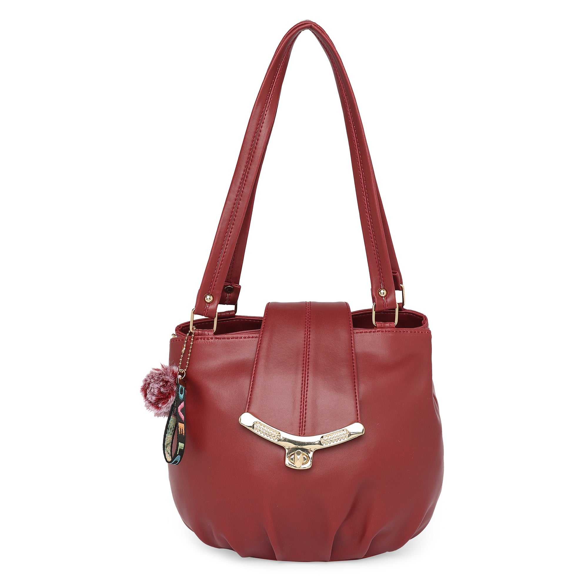 Peachmode Seller Maroon Women Vegan Leather Handbag With Belt