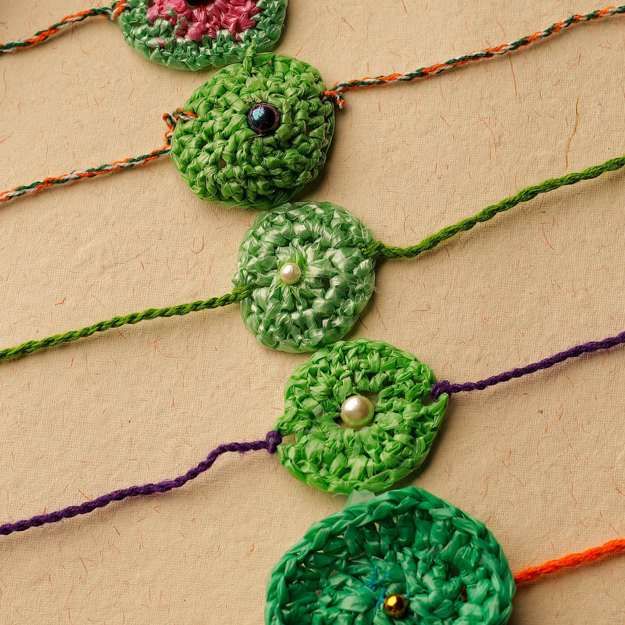Assorted - Handmade Upcycled Weave Rakhi by Khamir (Set of 5) 98 - view 2