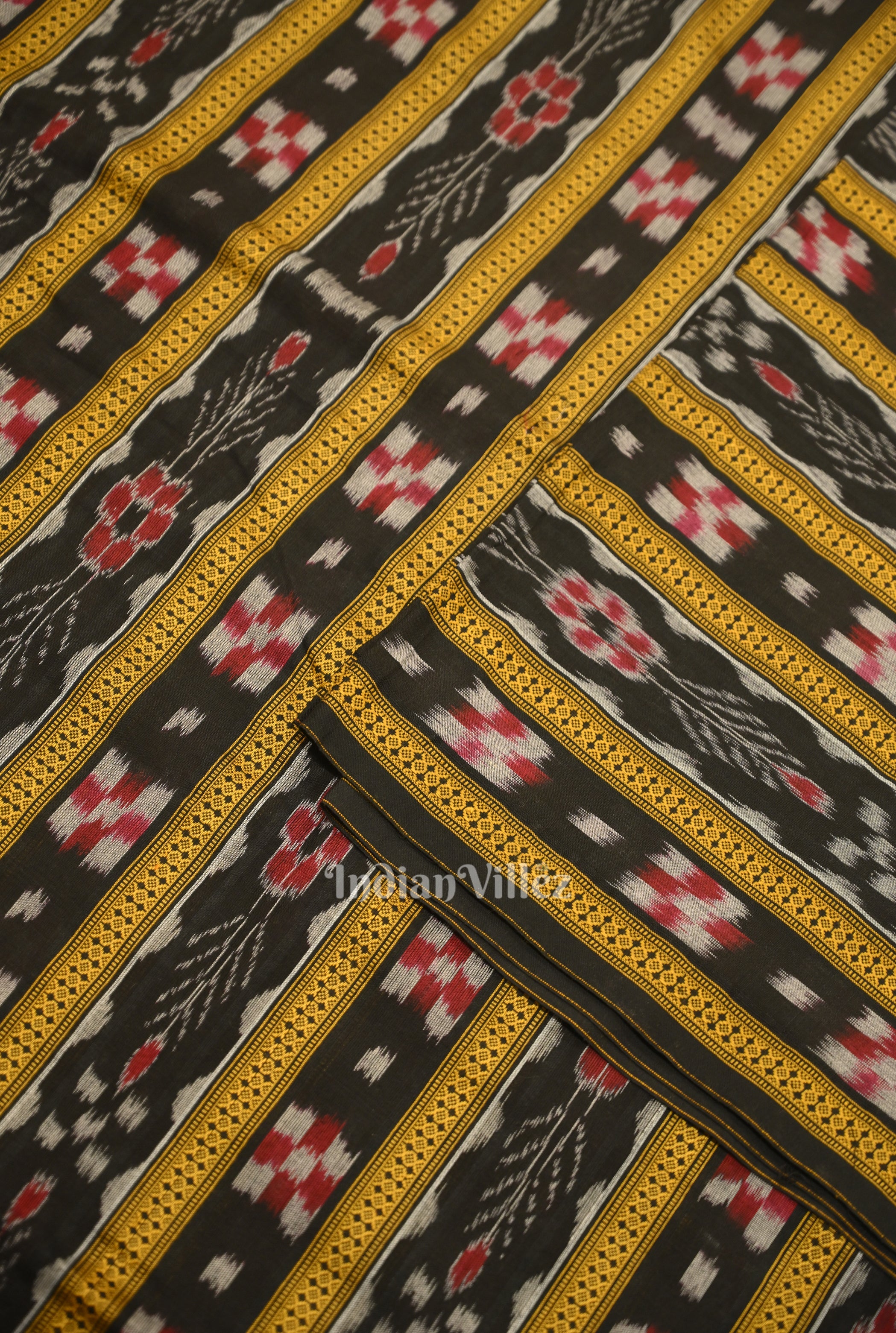 IndianVillèz Black Pasapali Sambalpuri Ikat Cotton Fabric - view 2