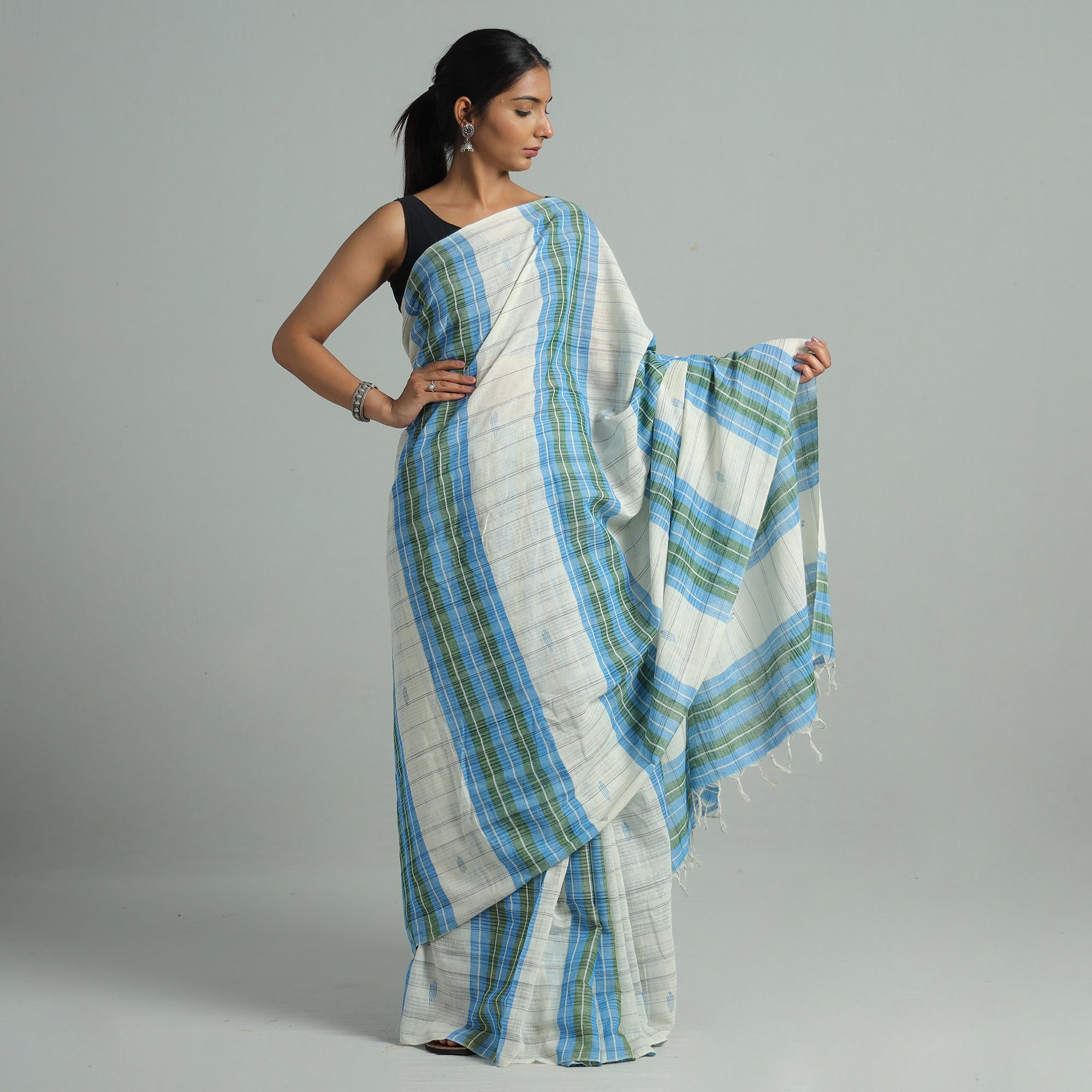 KHUSHBASH - HAPPY LOOM OF EAST Blue - Basirhat Gamcha Handloom Pure Cotton Saree 08 - view 2