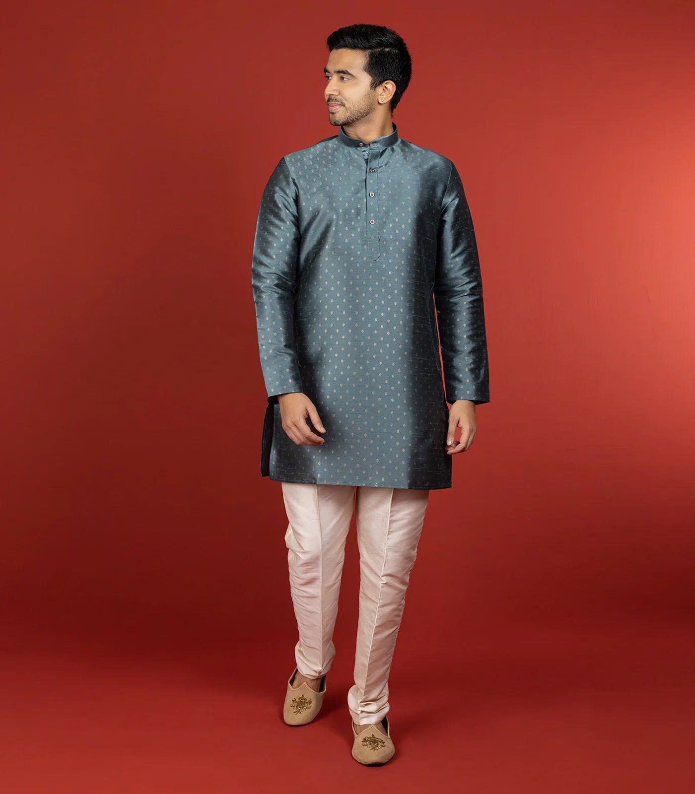 RmKV Steel Grey Short Kurta With White Chudidar-Grey