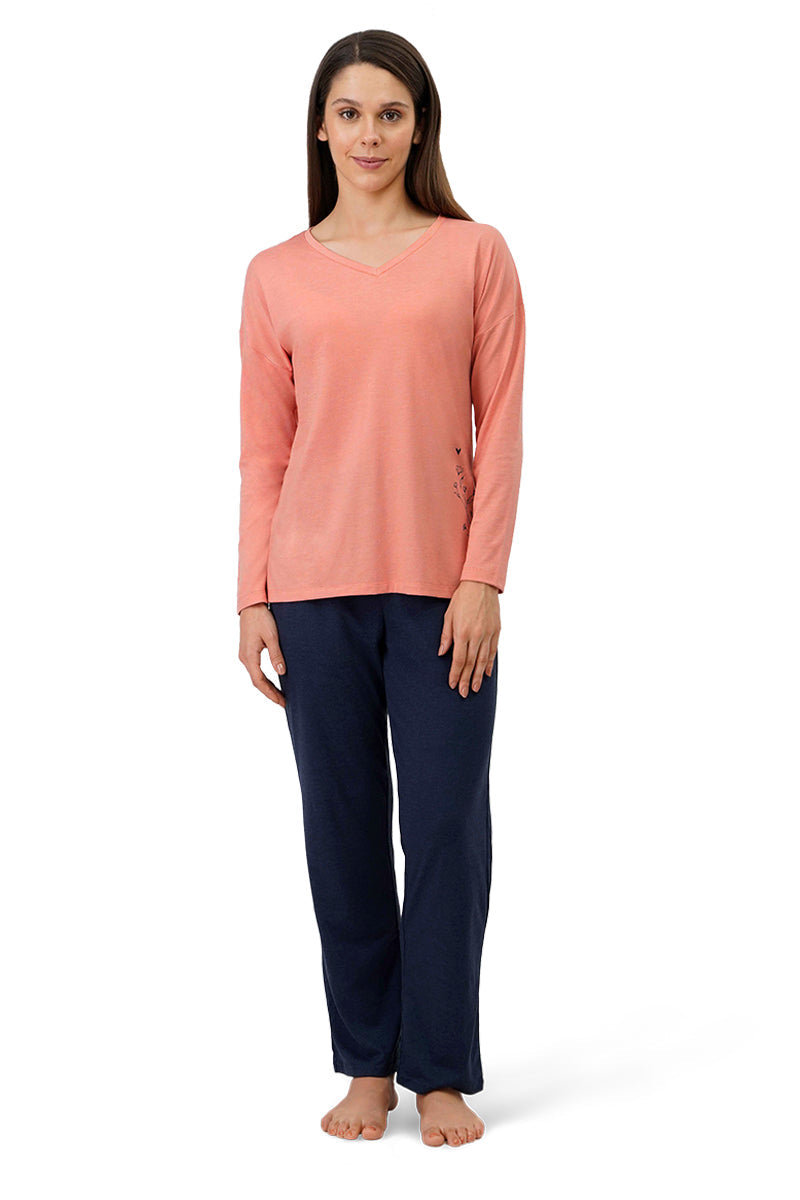 Amante Cotton Blend Long Sleeves Sleep T-shirt - Canyon Clay - view 6