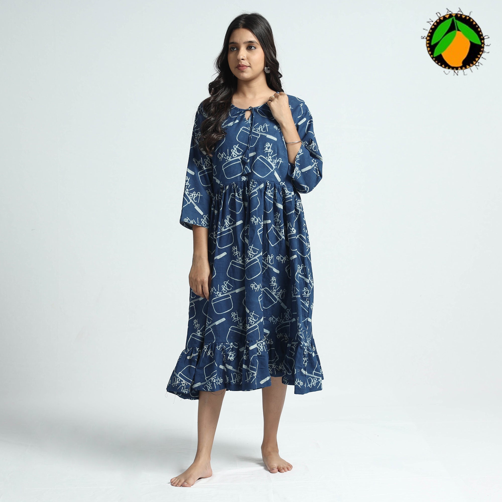 ITOKRI CASUALS Blue - Bindaas Art Block Printed Cotton Dress