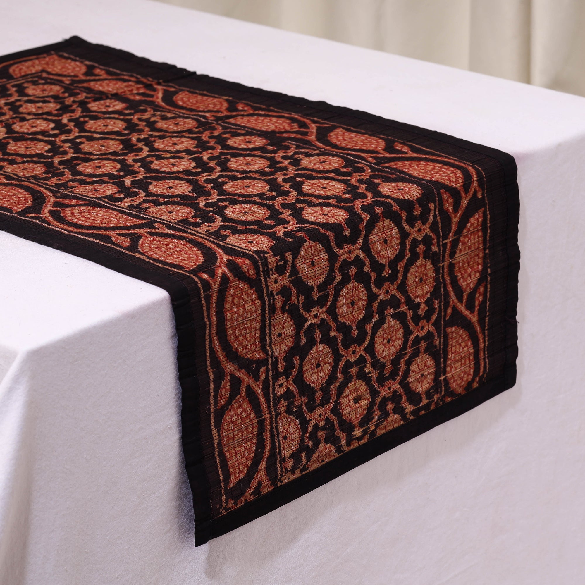 BAGH PRINTS BY MOHAMMED BILAL KHATRI Black - Natural Bamboo Bagh Block Printed Dining Table Runner 30