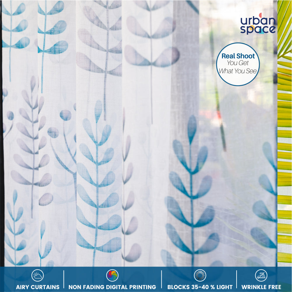 Urban Space -Home Furnishing Store Linen textured Sheer Curtain for Living Room , Curtain for Window/Door, Pack of 2 Curtains, Christmas Tree Blue - view 4
